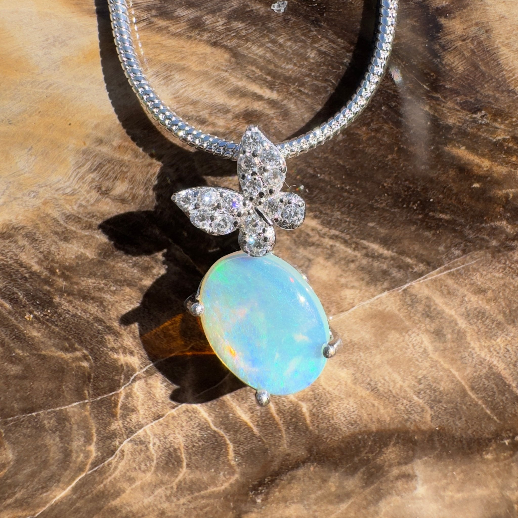 1.1ct Coober Pedy Opal Pendant Necklace ~ 'Goolwa Flutter~' | 925 Sterling Silver | Solid Australian Opal