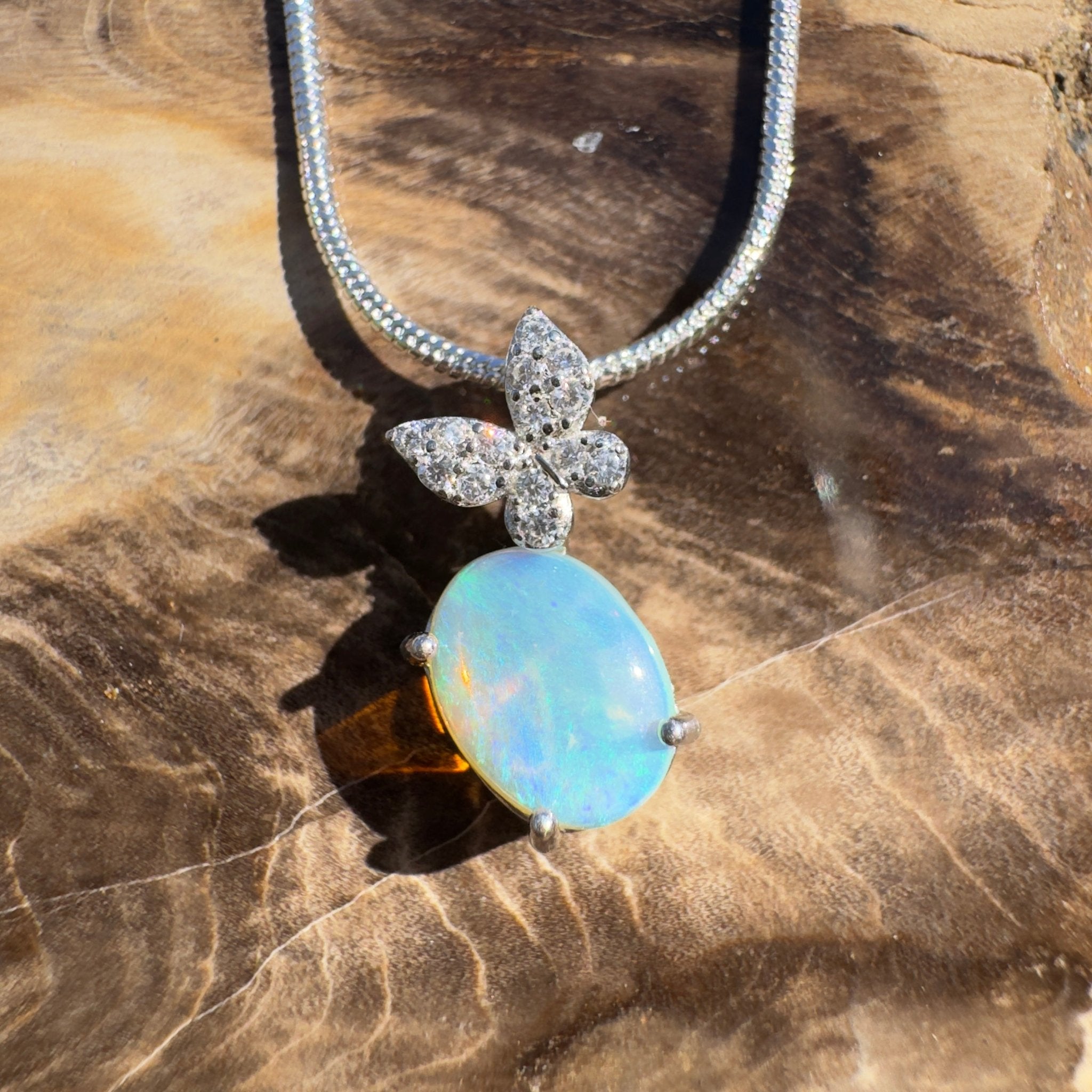 1.1ct Coober Pedy Opal Pendant Necklace ~ 'Goolwa Flutter~' | 925 Sterling Silver | Solid Australian Opal