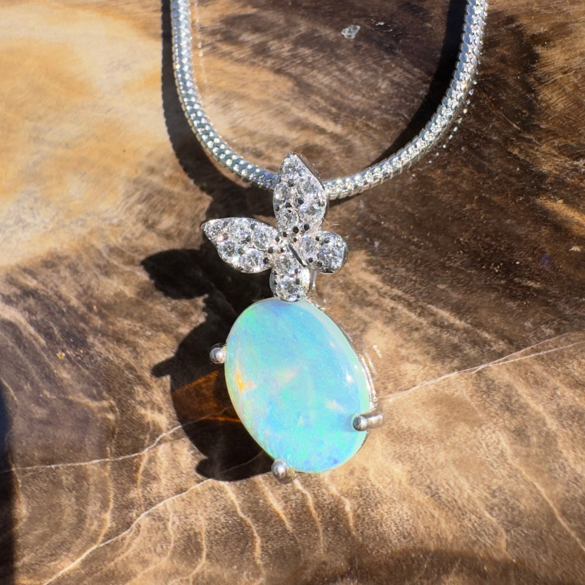 1.1ct Coober Pedy Opal Pendant Necklace ~ 'Goolwa Flutter~' | 925 Sterling Silver | Solid Australian Opal