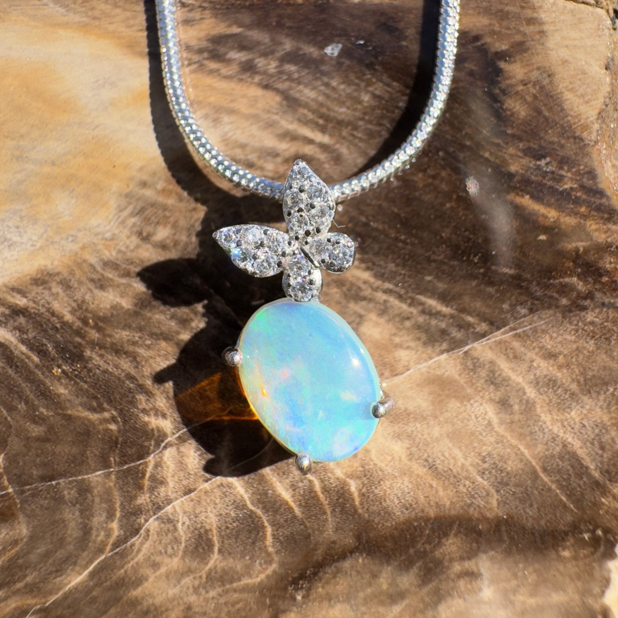 1.1ct Coober Pedy Opal Pendant Necklace ~ 'Goolwa Flutter~' | 925 Sterling Silver | Solid Australian Opal