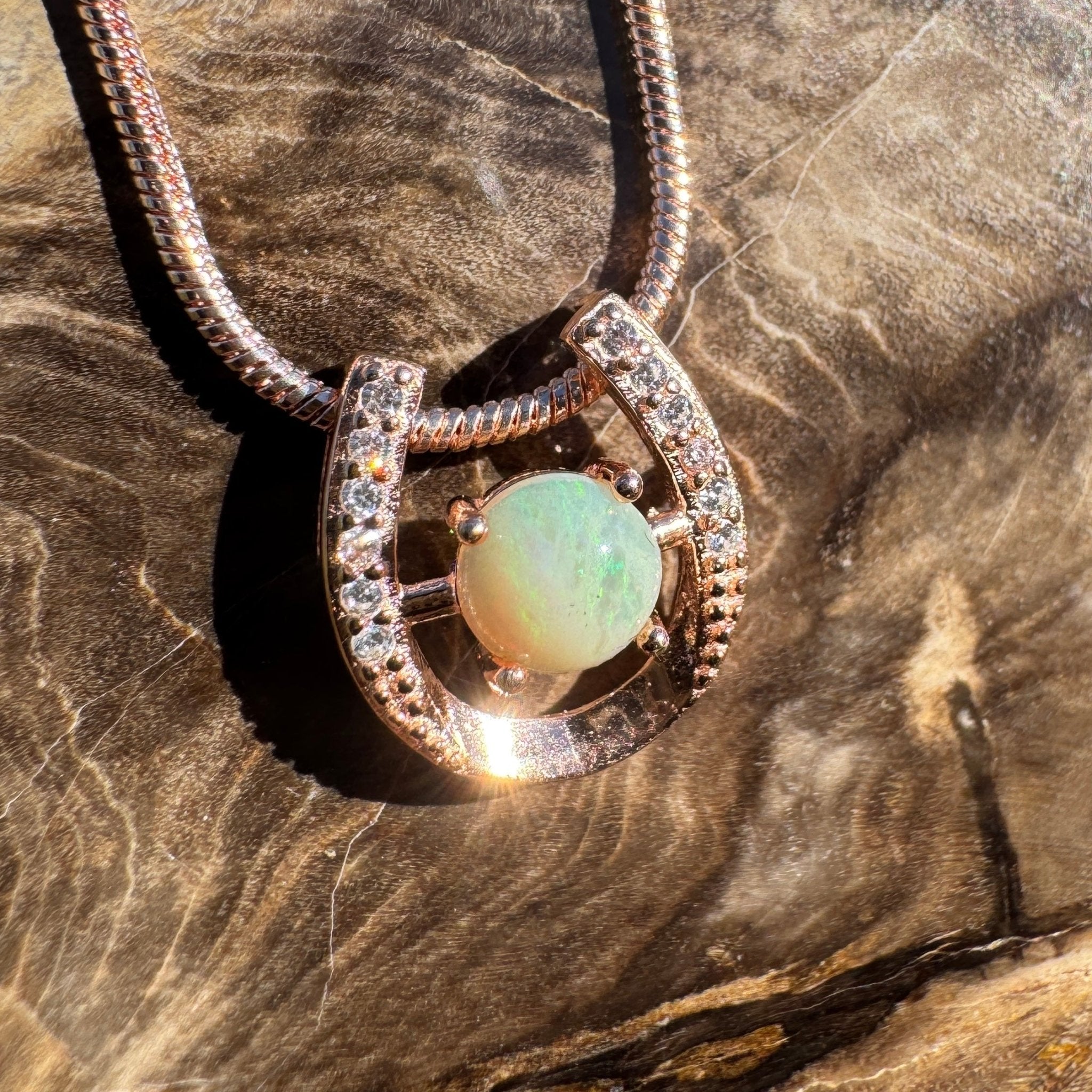 1.1ct Coober Pedy Opal Pendant Necklace ~ 'Kanku Green' | Rose Gold Coated 925 Silver | Solid Australian Opal