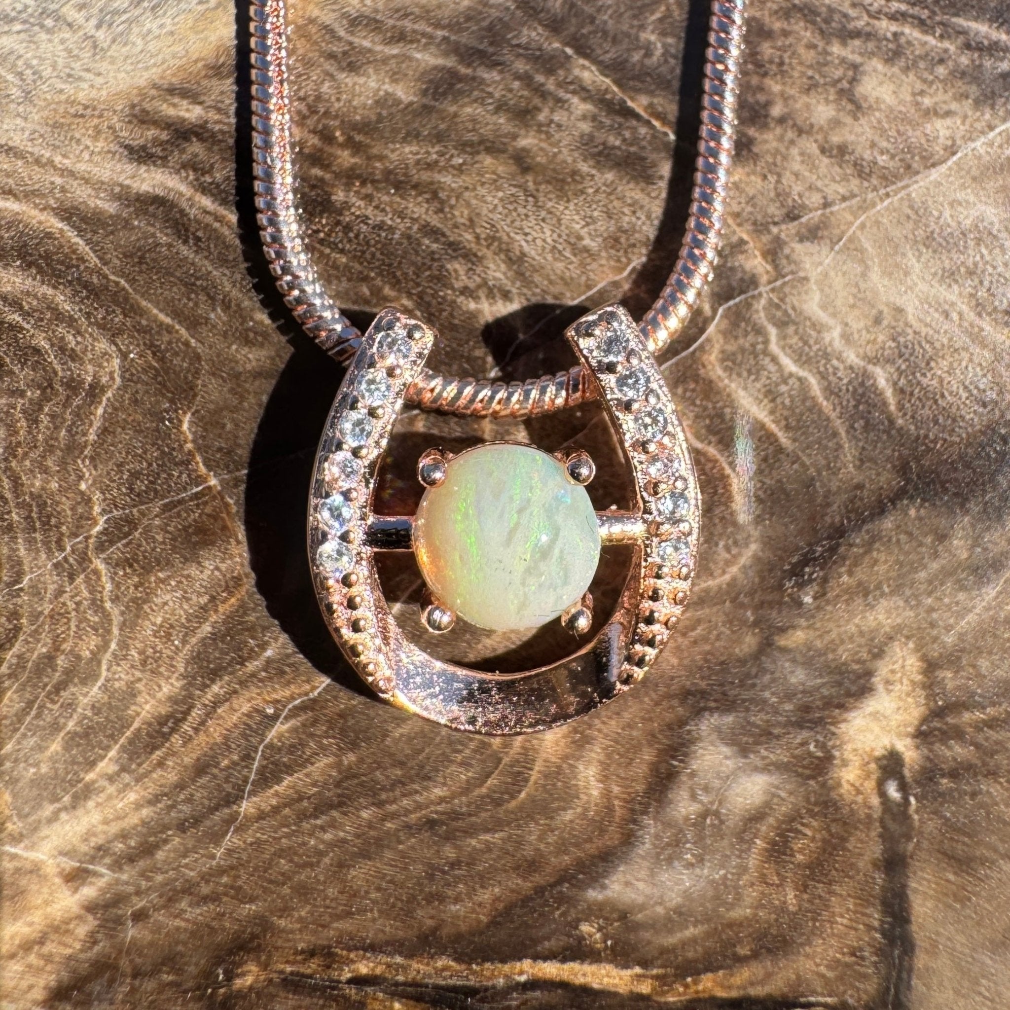 1.1ct Coober Pedy Opal Pendant Necklace ~ 'Kanku Green' | Rose Gold Coated 925 Silver | Solid Australian Opal