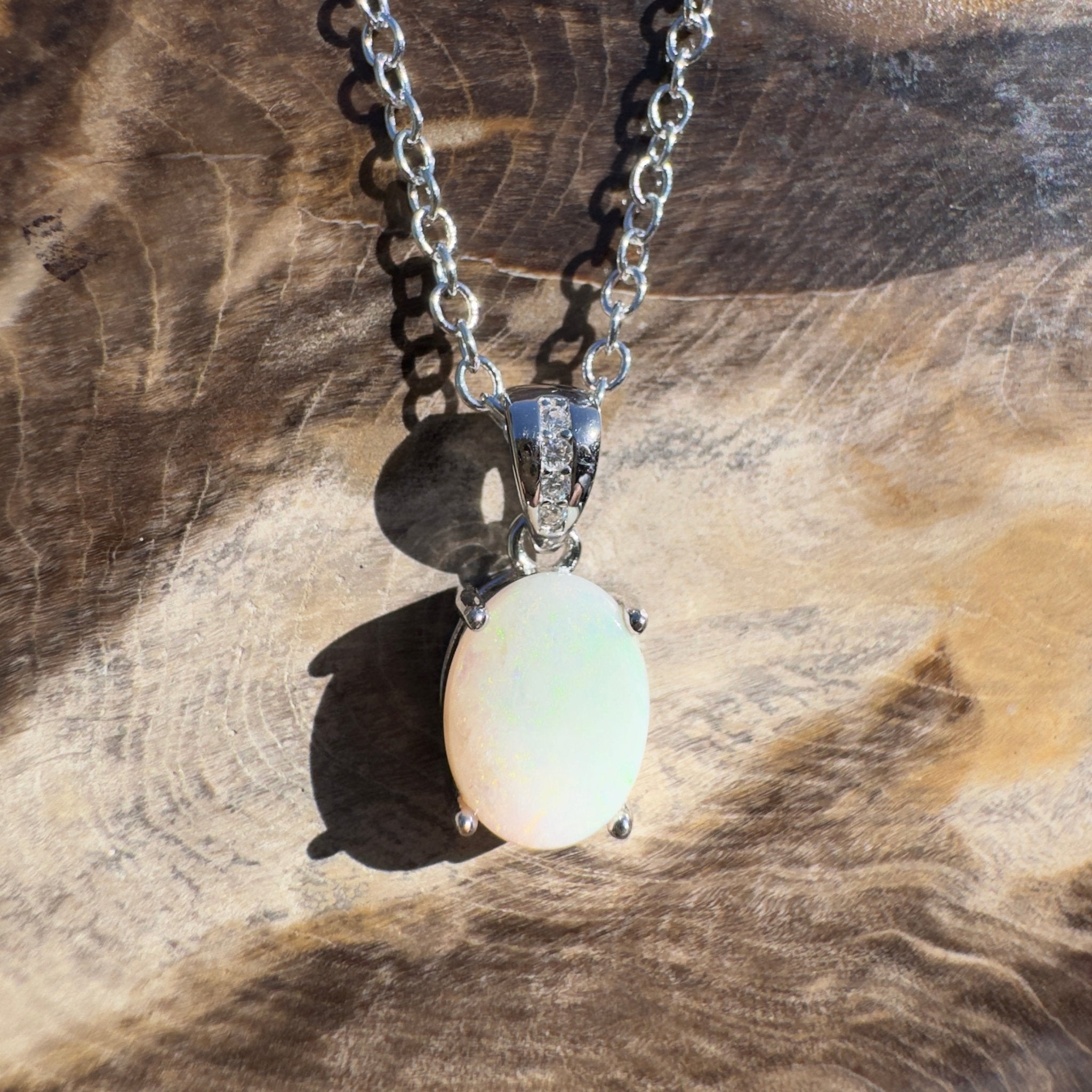 1.1ct Coober Pedy Opal Pendant Necklace ~ 'Kilda Shimmer~' | 925 Sterling Silver | Solid Australian Opal