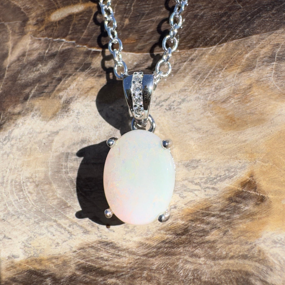 1.1ct Coober Pedy Opal Pendant Necklace ~ 'Kilda Shimmer~' | 925 Sterling Silver | Solid Australian Opal