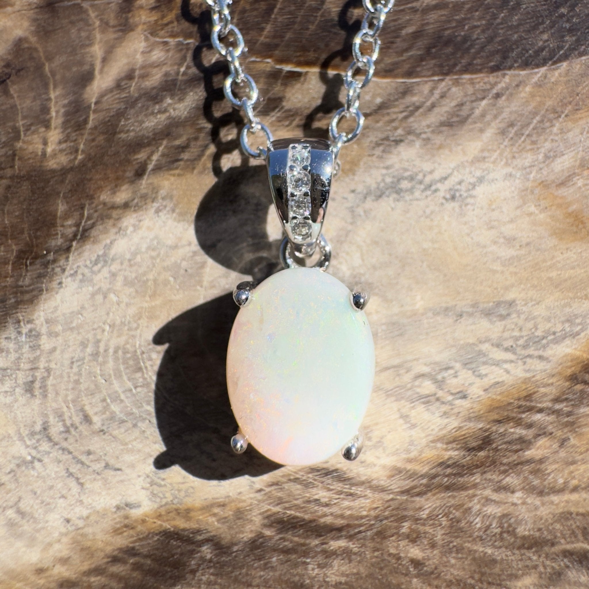 1.1ct Coober Pedy Opal Pendant Necklace ~ 'Kilda Shimmer~' | 925 Sterling Silver | Solid Australian Opal