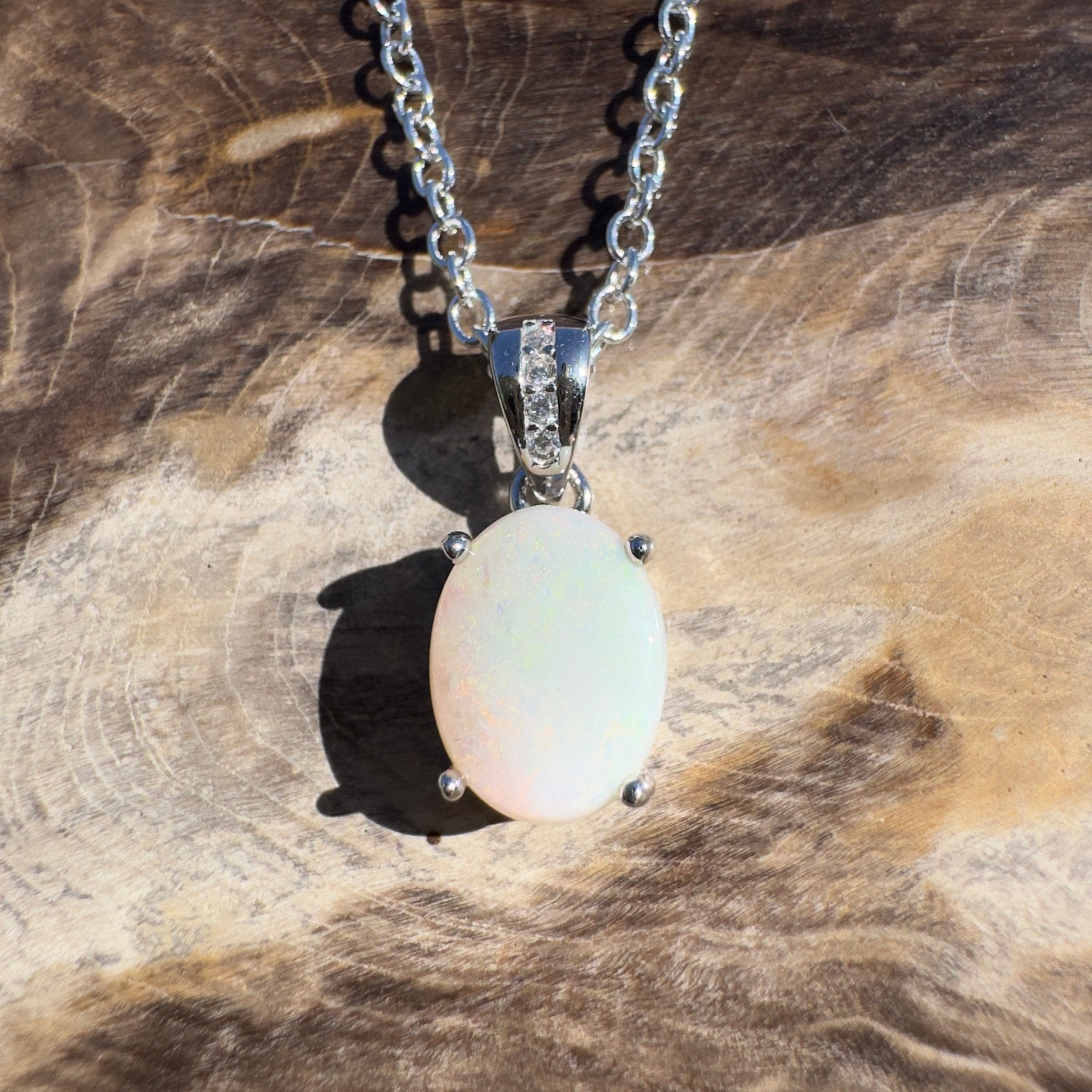 1.1ct Coober Pedy Opal Pendant Necklace ~ 'Kilda Shimmer~' | 925 Sterling Silver | Solid Australian Opal