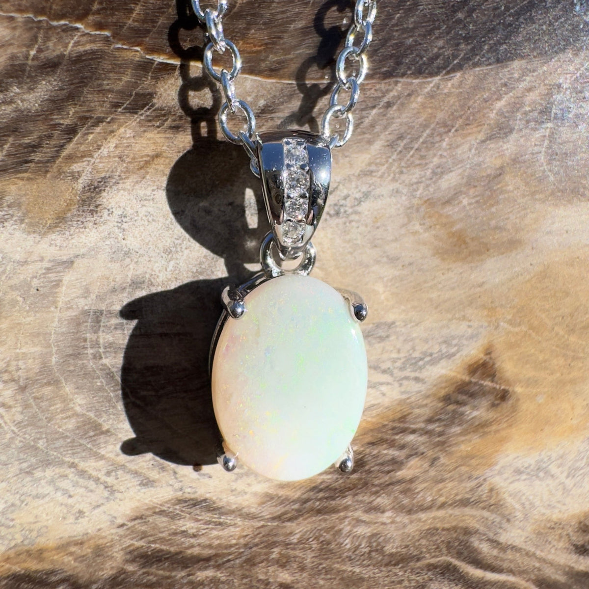 1.1ct Coober Pedy Opal Pendant Necklace ~ 'Kilda Shimmer~' | 925 Sterling Silver | Solid Australian Opal