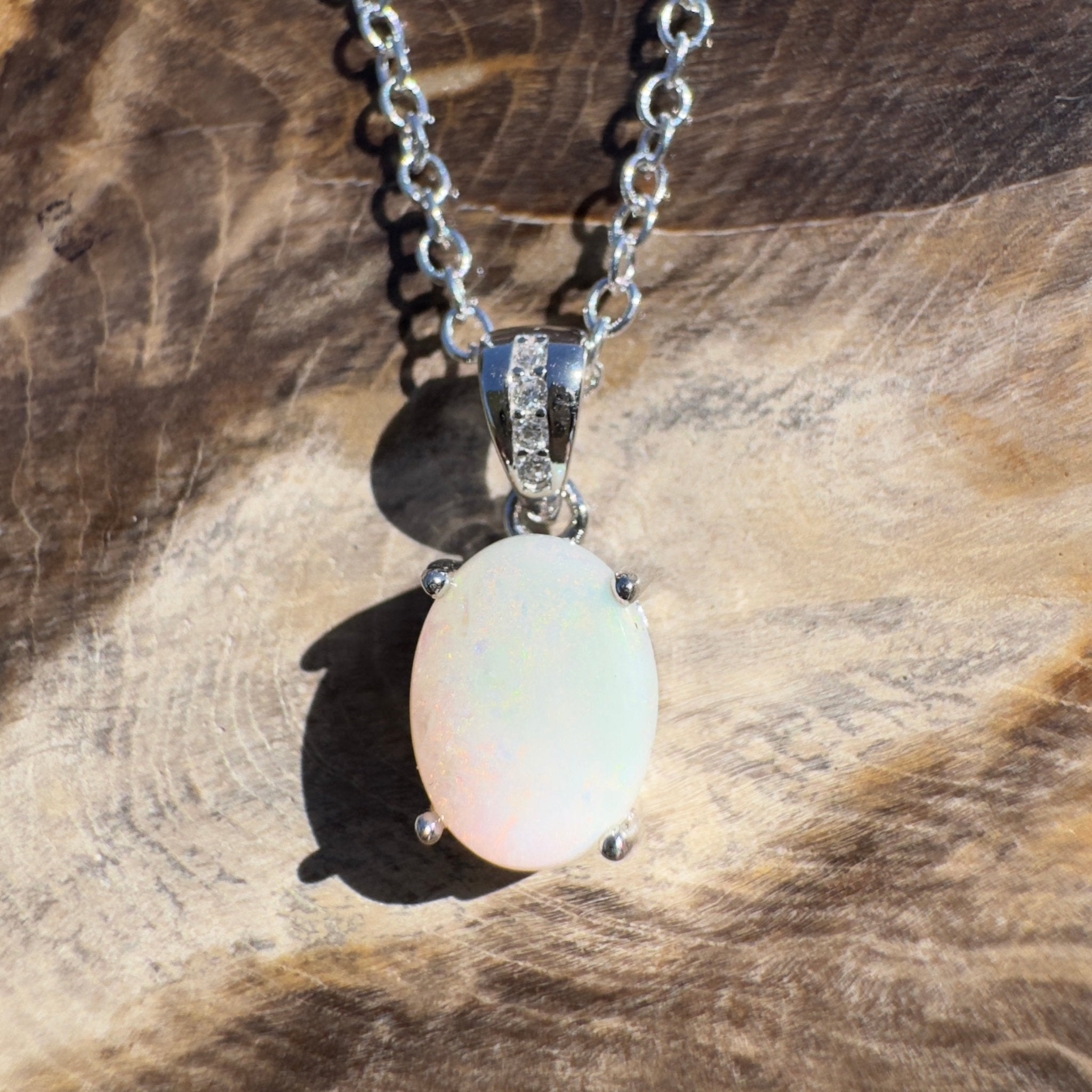 1.1ct Coober Pedy Opal Pendant Necklace ~ 'Kilda Shimmer~' | 925 Sterling Silver | Solid Australian Opal