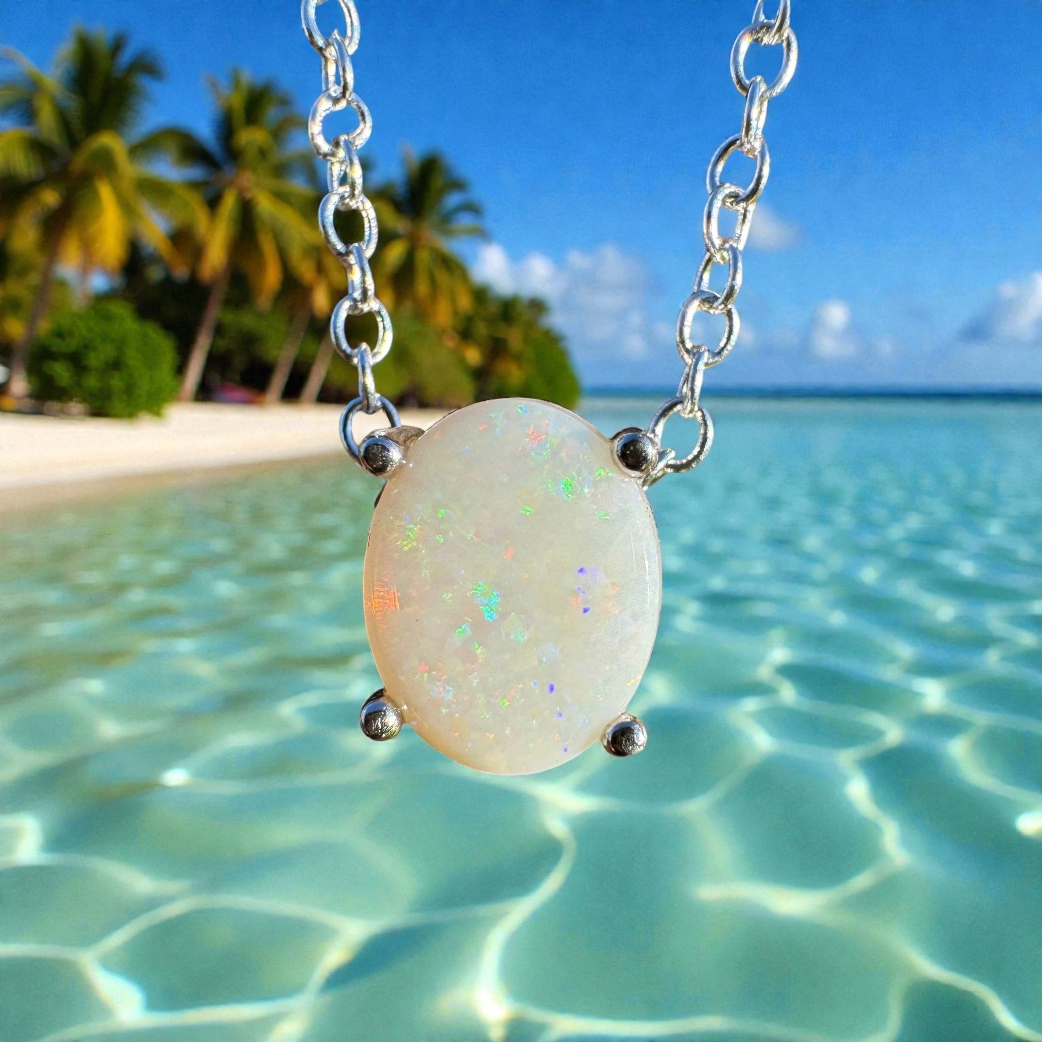1.1ct Coober Pedy Opal Pendant Necklace ~ 'Ocean Grove Opal~' | 925 Sterling Silver | Solid Australian Opal