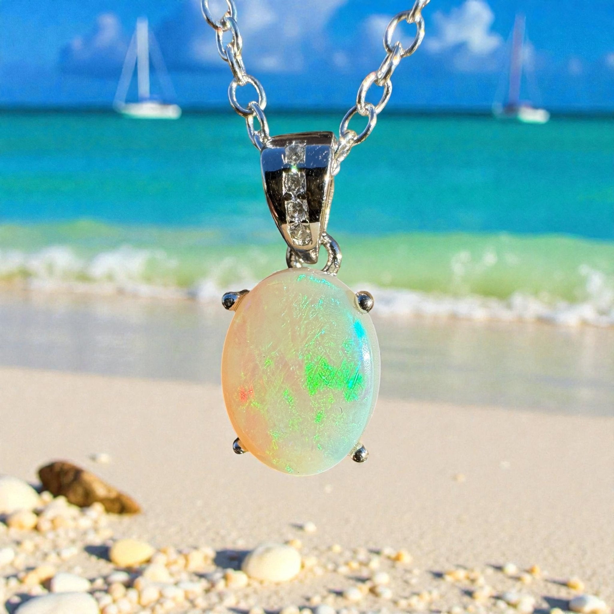 1.1ct Coober Pedy Opal Pendant Necklace ~ 'Turquoise Bay Twinkle ~' | 925 Sterling Silver | Solid Australian Opal
