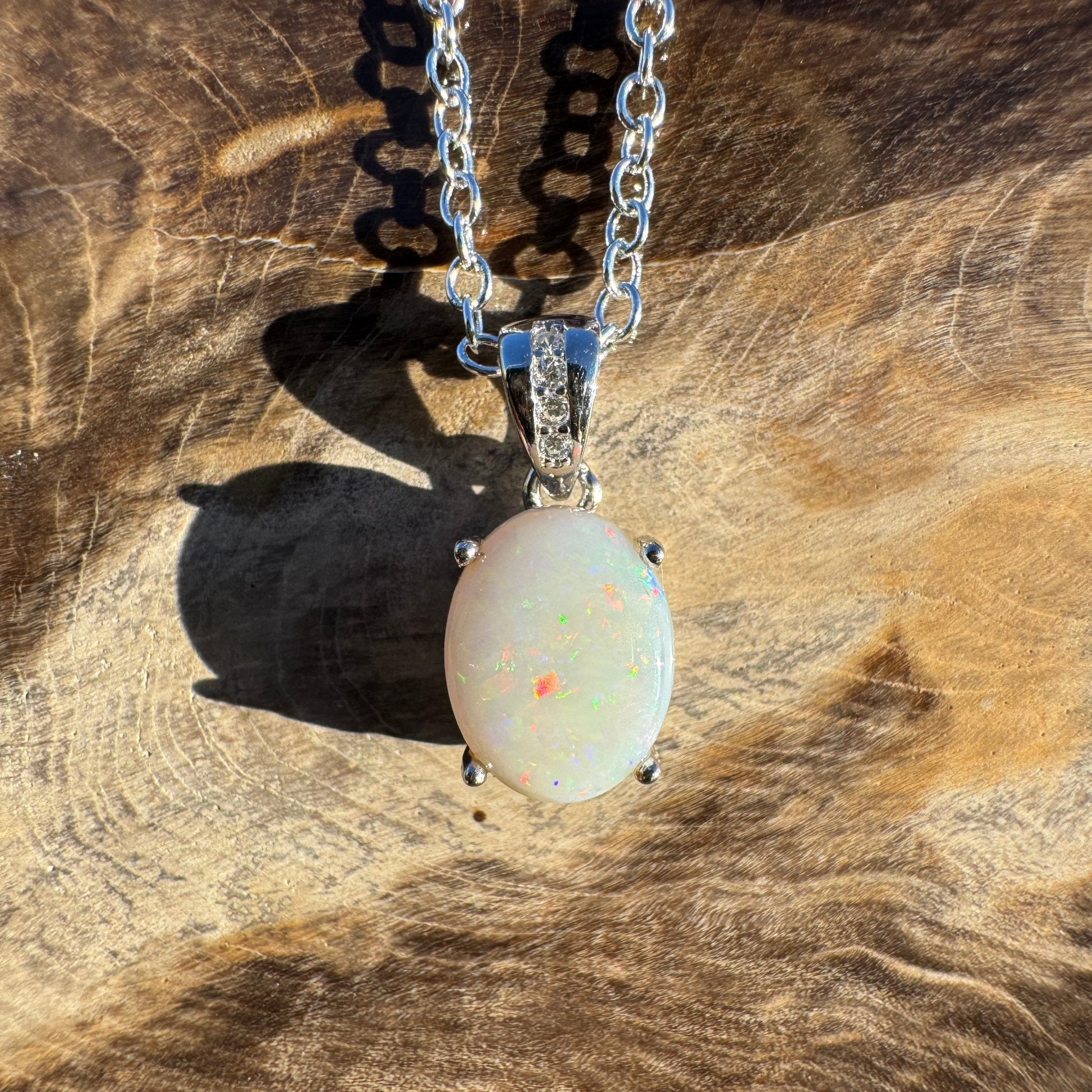 1.1ct Coober Pedy Opal Pendant Necklace ~ 'Whitehaven Wonder ~' | 925 Sterling Silver | Solid Australian Opal