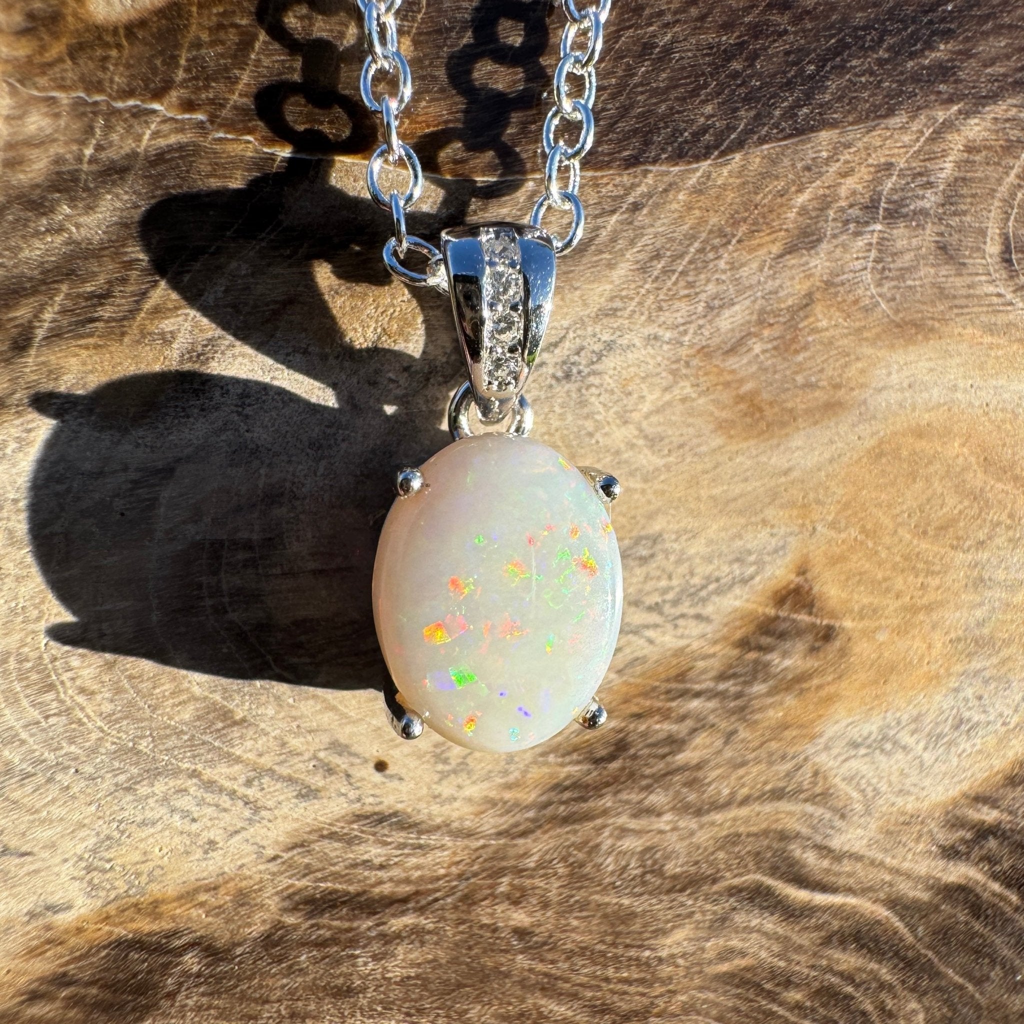 1.1ct Coober Pedy Opal Pendant Necklace ~ 'Whitehaven Wonder ~' | 925 Sterling Silver | Solid Australian Opal