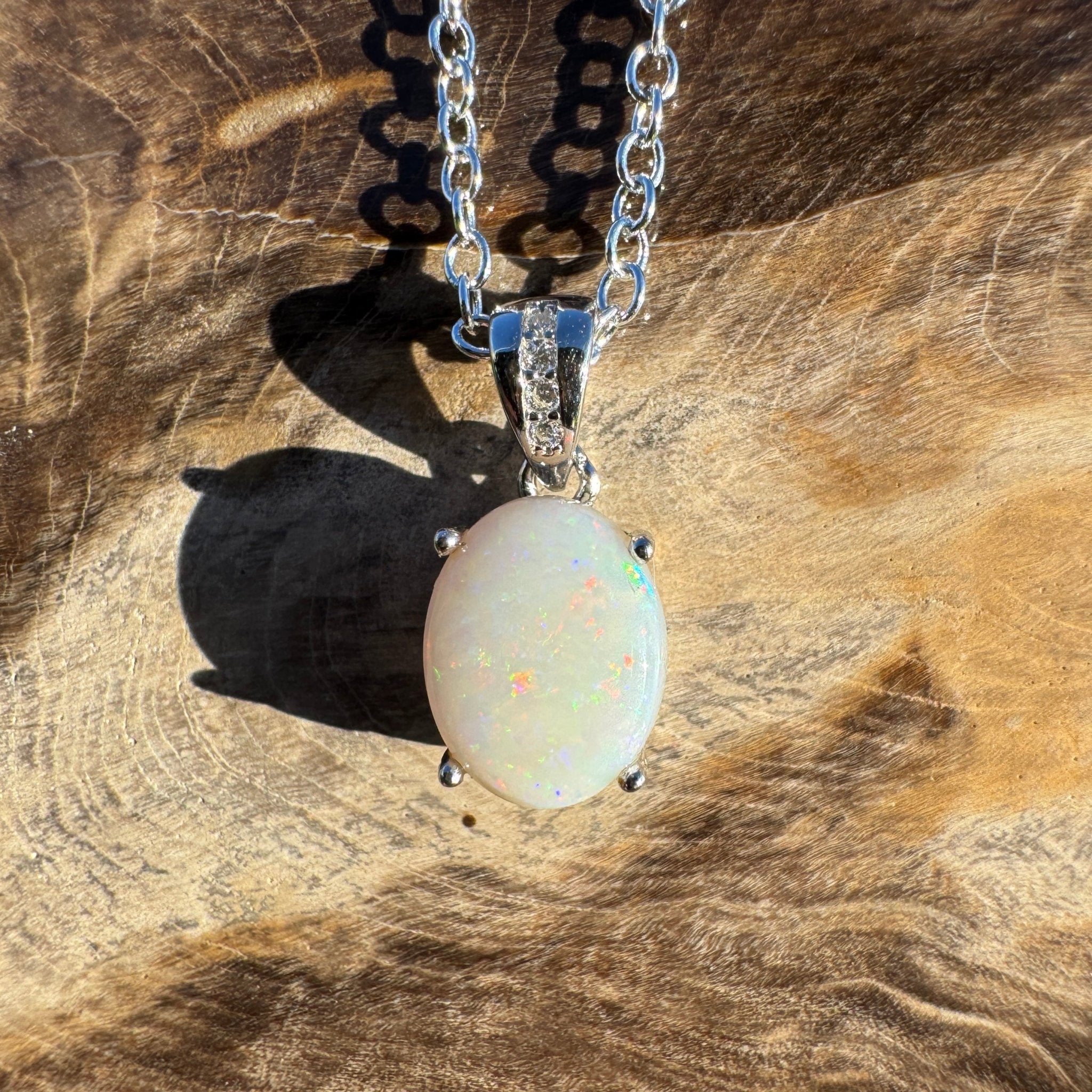 1.1ct Coober Pedy Opal Pendant Necklace ~ 'Whitehaven Wonder ~' | 925 Sterling Silver | Solid Australian Opal