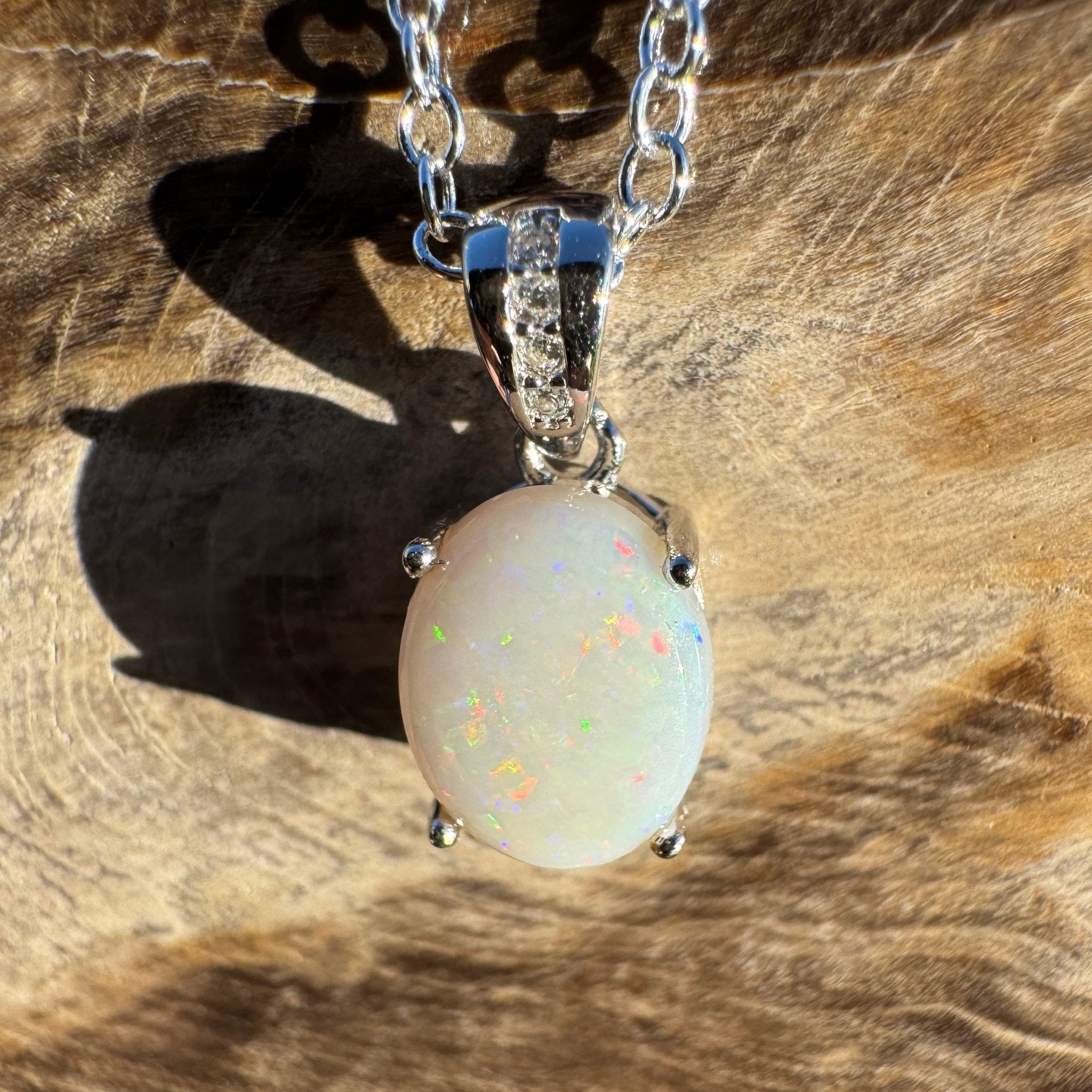 1.1ct Coober Pedy Opal Pendant Necklace ~ 'Whitehaven Wonder ~' | 925 Sterling Silver | Solid Australian Opal