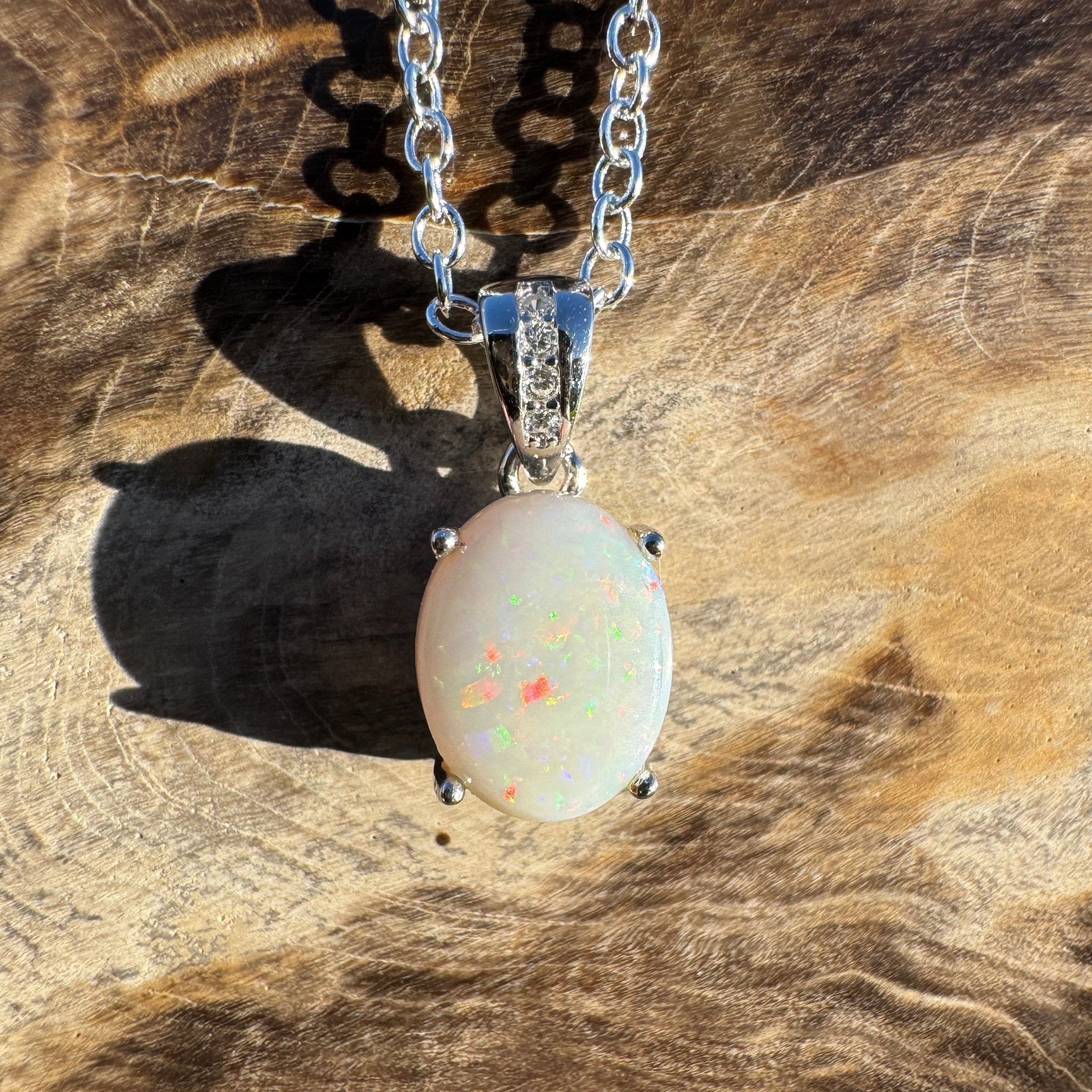 1.1ct Coober Pedy Opal Pendant Necklace ~ 'Whitehaven Wonder ~' | 925 Sterling Silver | Solid Australian Opal