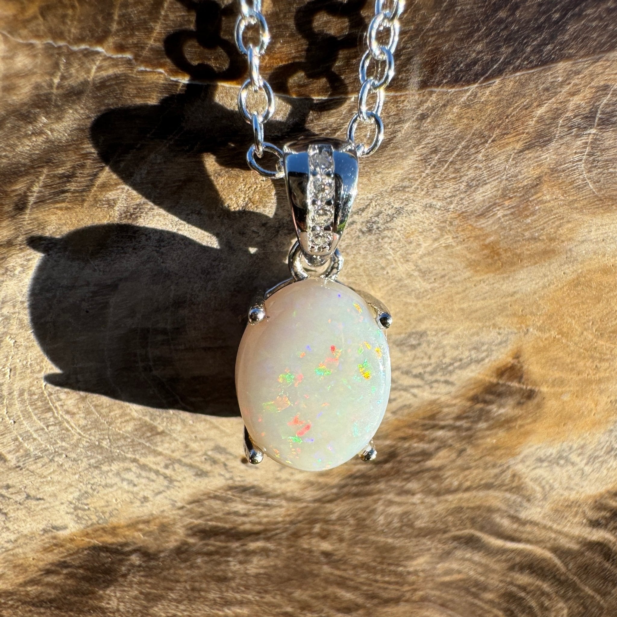 1.1ct Coober Pedy Opal Pendant Necklace ~ 'Whitehaven Wonder ~' | 925 Sterling Silver | Solid Australian Opal