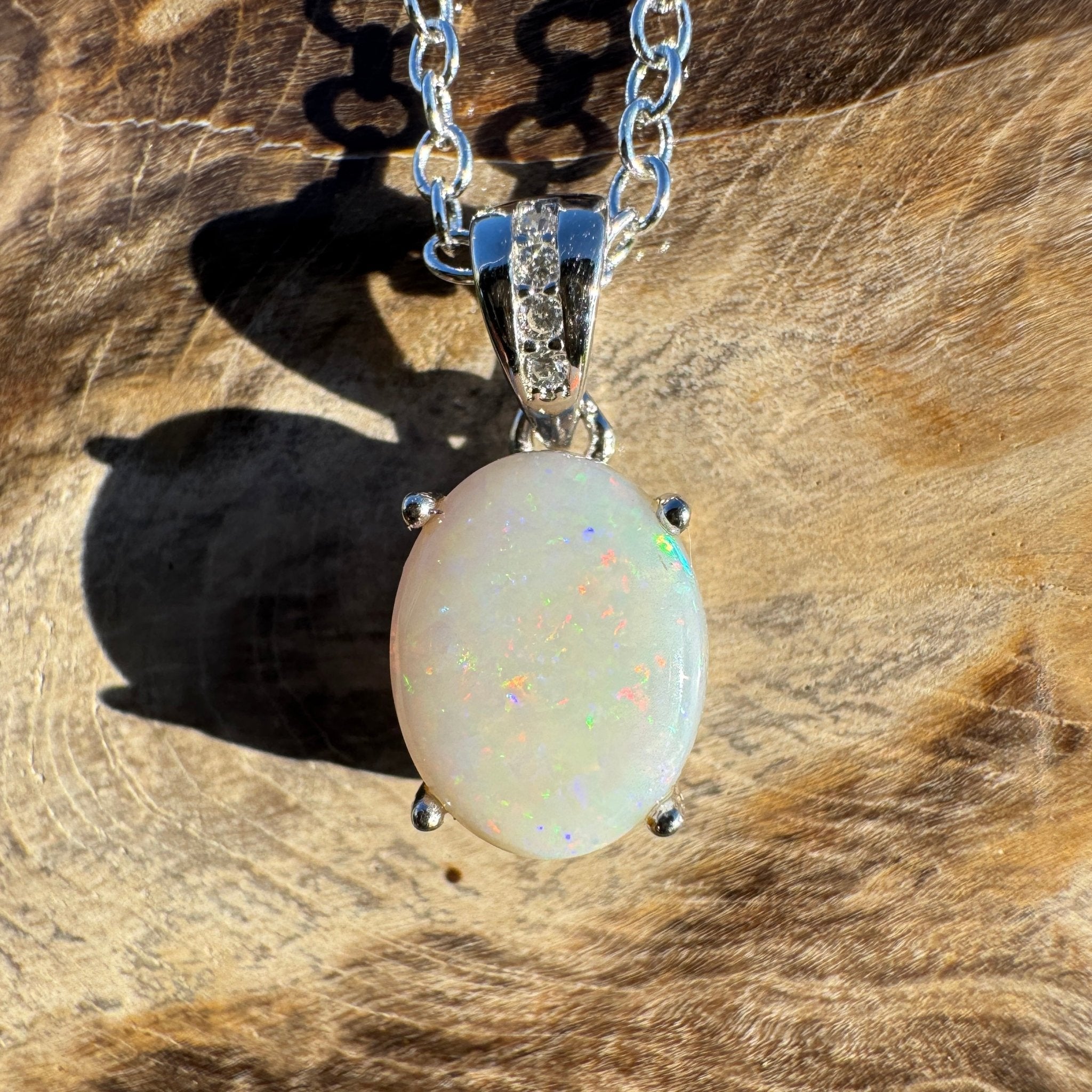 1.1ct Coober Pedy Opal Pendant Necklace ~ 'Whitehaven Wonder ~' | 925 Sterling Silver | Solid Australian Opal