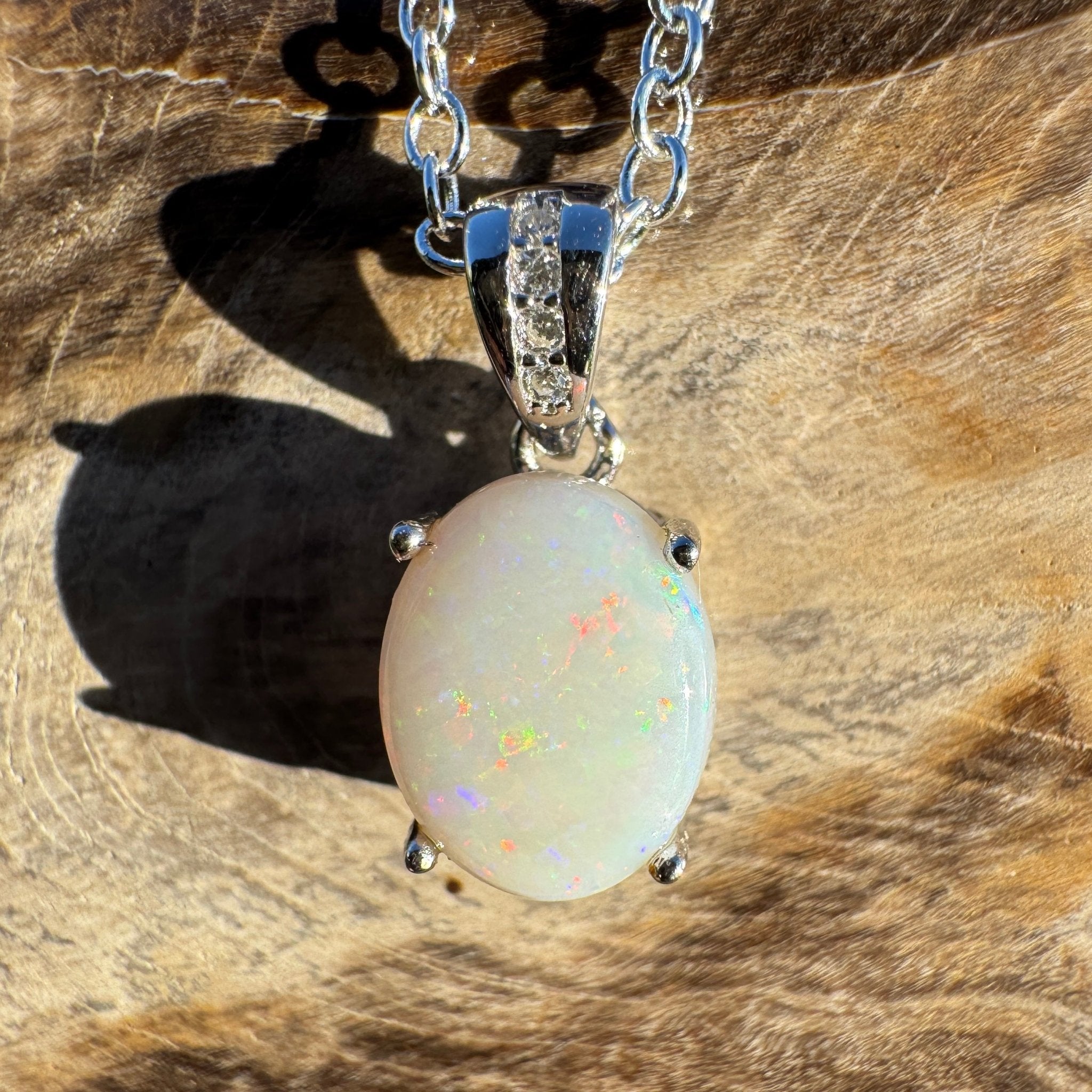 1.1ct Coober Pedy Opal Pendant Necklace ~ 'Whitehaven Wonder ~' | 925 Sterling Silver | Solid Australian Opal