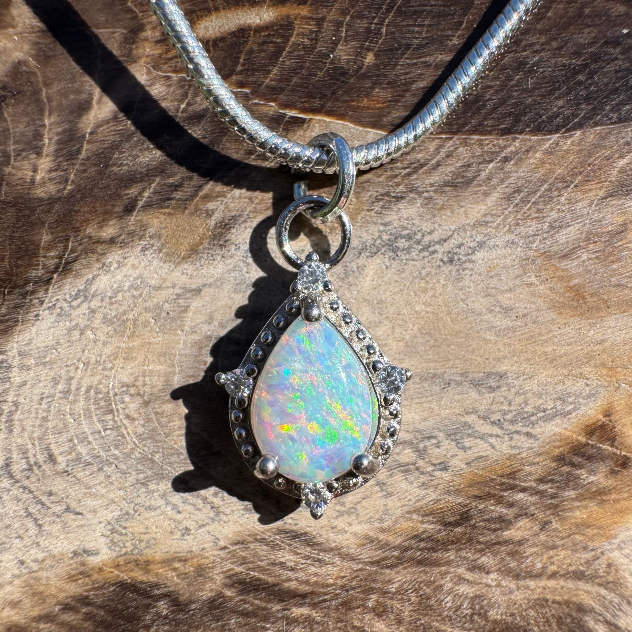 1.1ct Coober Pedy Opal Pendant Necklace ~ 'Wineglass Bay Whisper ~' | 925 Sterling Silver | Solid Australian Opal