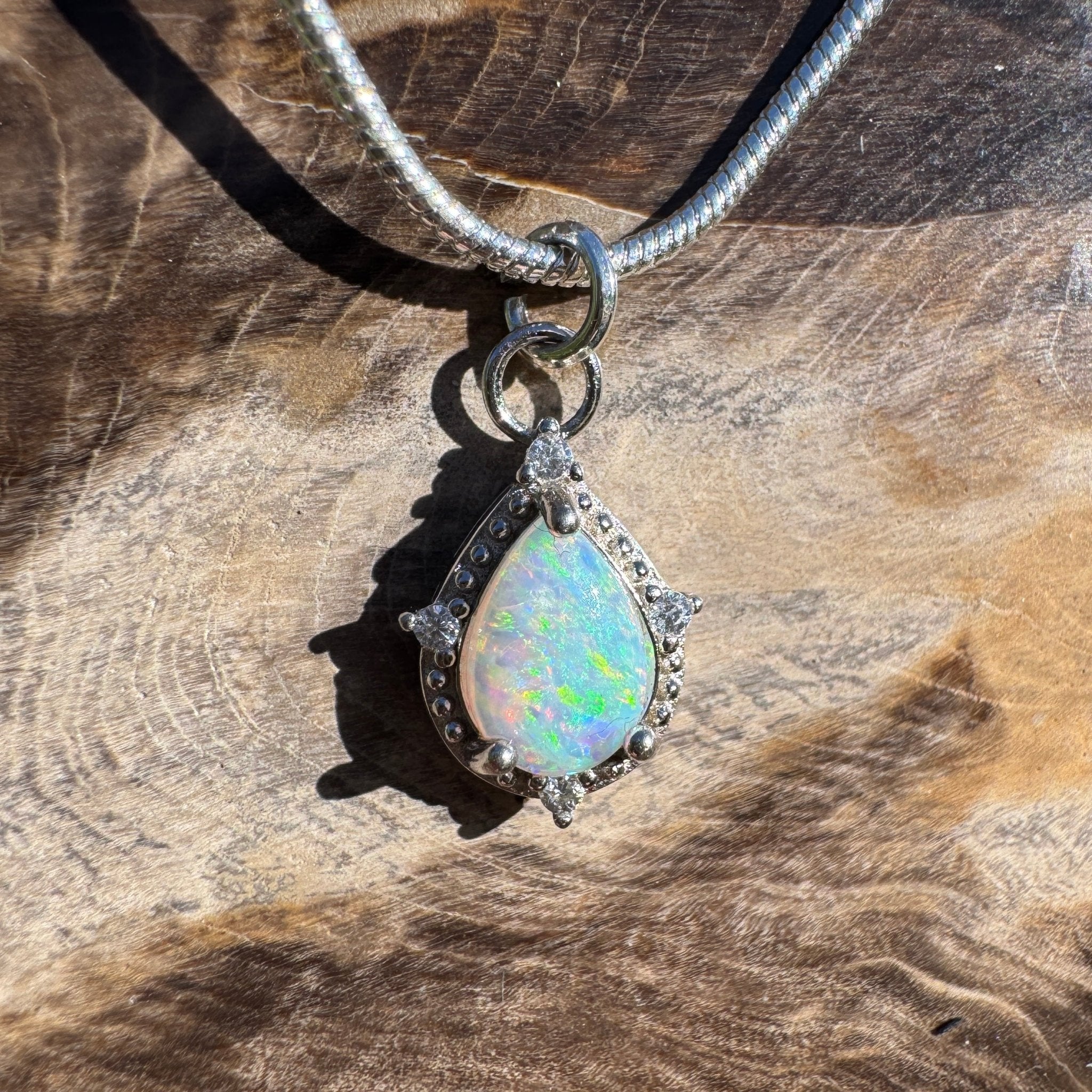 1.1ct Coober Pedy Opal Pendant Necklace ~ 'Wineglass Bay Whisper ~' | 925 Sterling Silver | Solid Australian Opal