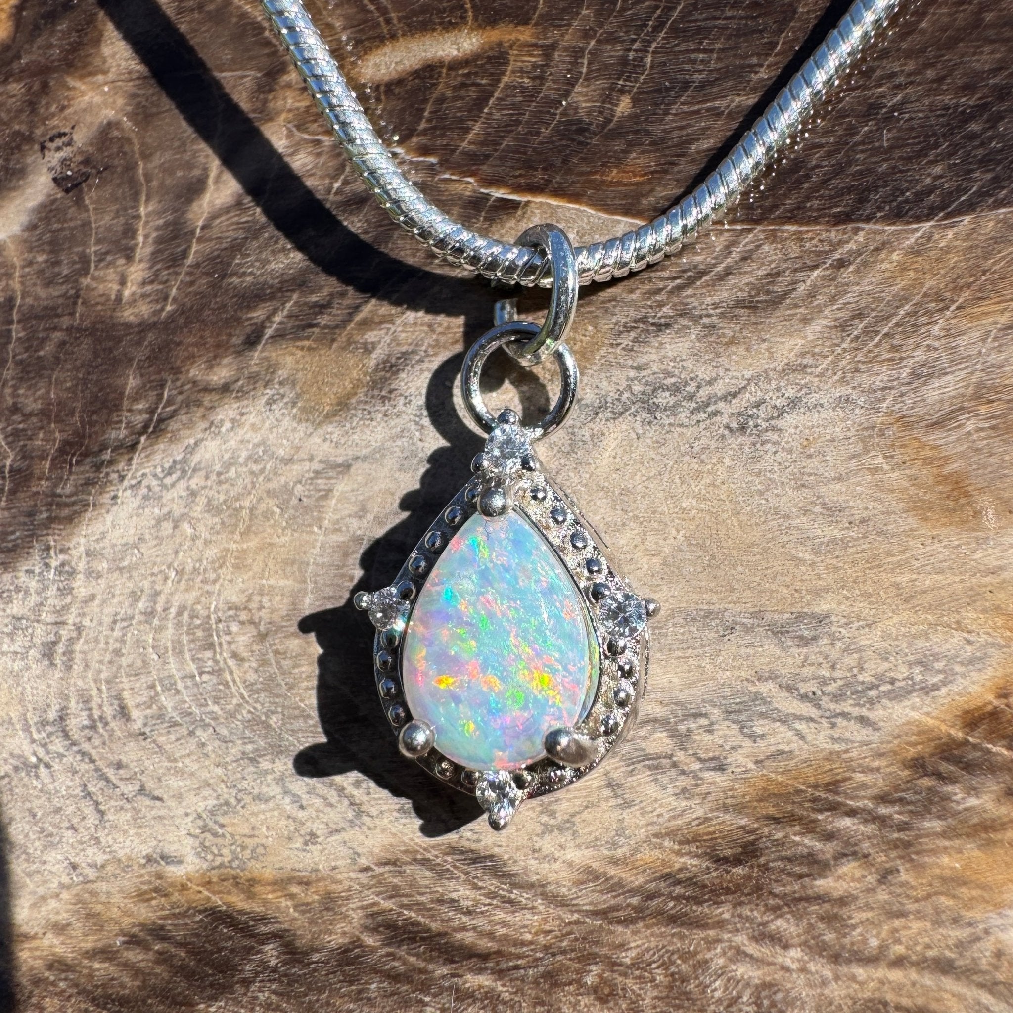 1.1ct Coober Pedy Opal Pendant Necklace ~ 'Wineglass Bay Whisper ~' | 925 Sterling Silver | Solid Australian Opal