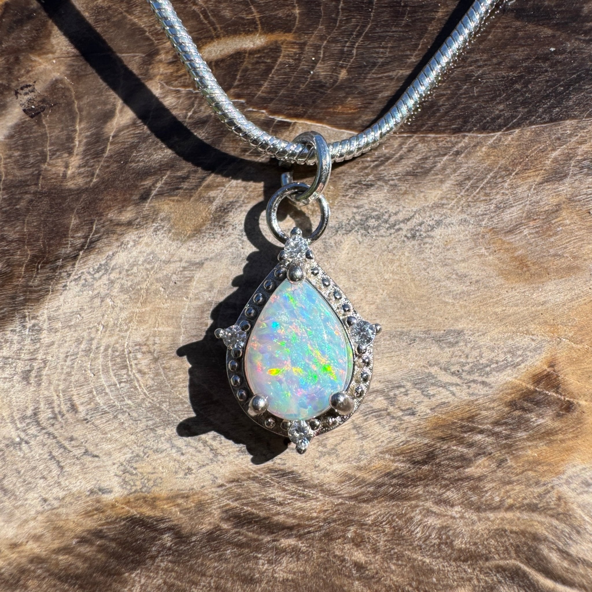 1.1ct Coober Pedy Opal Pendant Necklace ~ 'Wineglass Bay Whisper ~' | 925 Sterling Silver | Solid Australian Opal