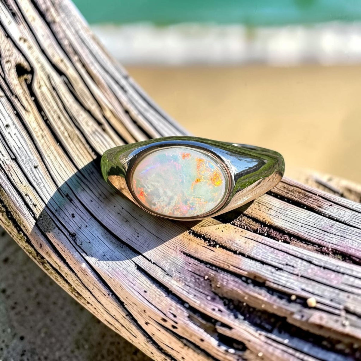 1.1ct Coober Pedy Opal Ring ~ 'Beauty Point Gleam' | 925 Sterling Silver | Solid Australian Opal