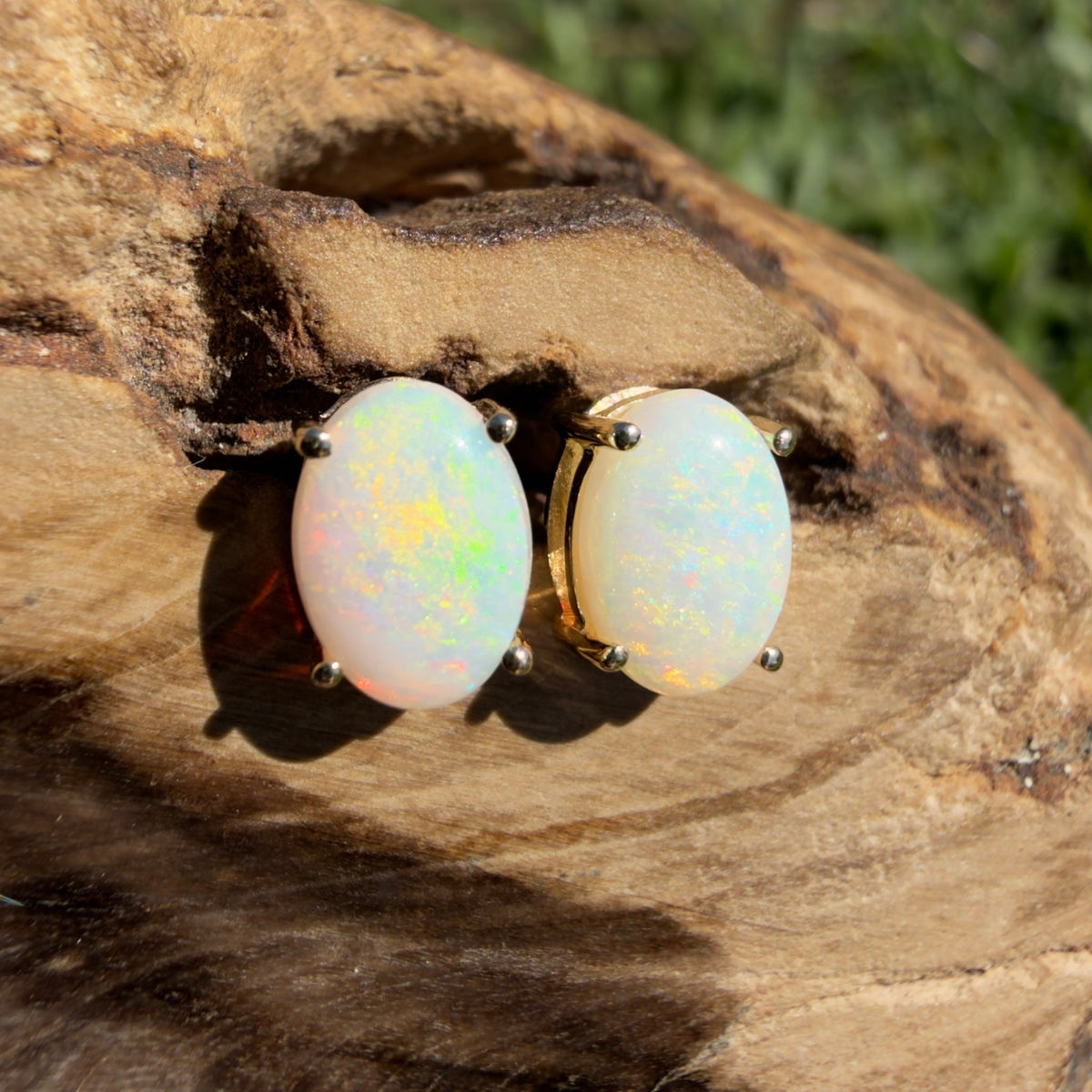 1.1ct Coober Pedy Opal Stud Earrings ~ 'Coolgardie Glow' | 9ct Yellow Gold | Solid Australian Opal
