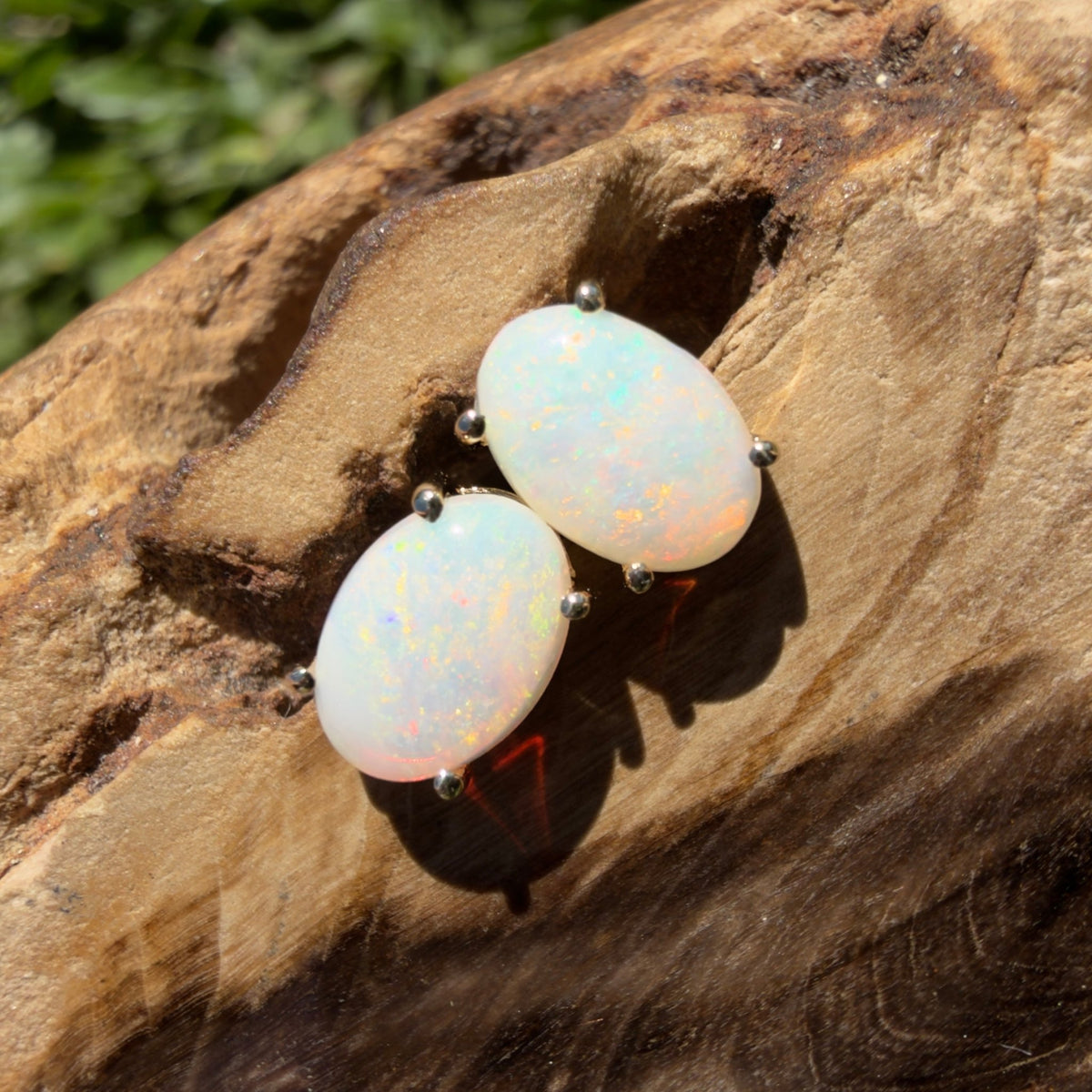 1.1ct Coober Pedy Opal Stud Earrings ~ 'Coolgardie Glow' | 9ct Yellow Gold | Solid Australian Opal