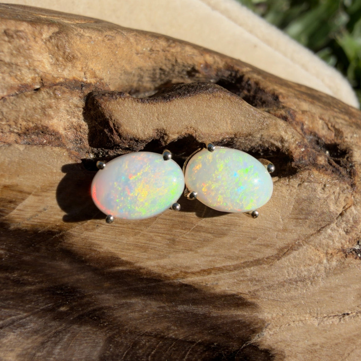 1.1ct Coober Pedy Opal Stud Earrings ~ 'Coolgardie Glow' | 9ct Yellow Gold | Solid Australian Opal