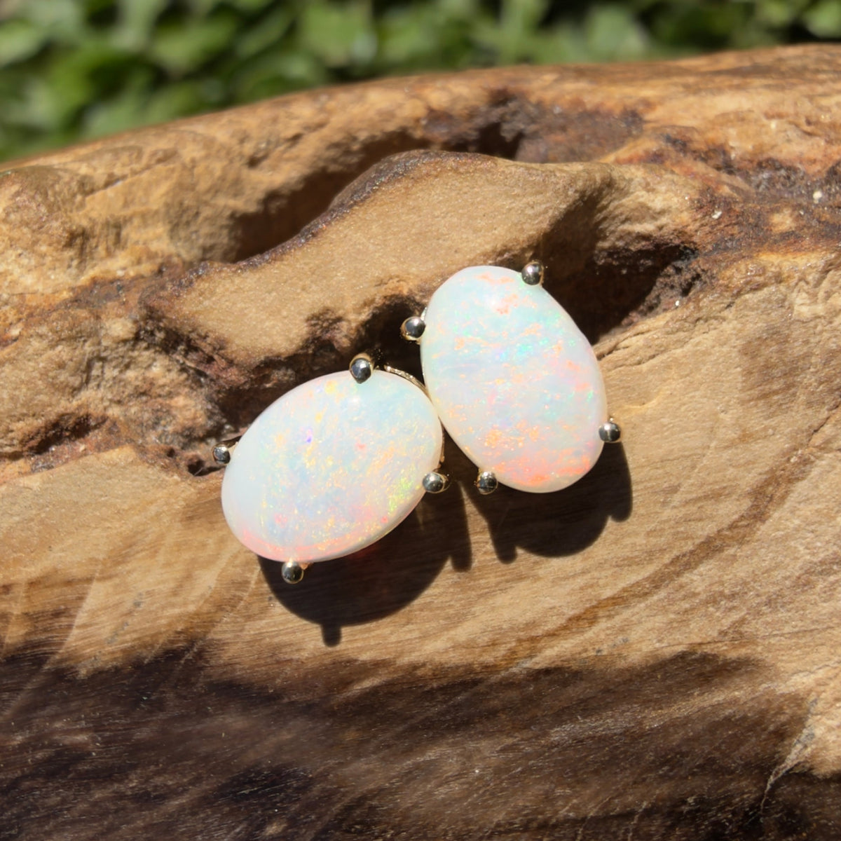 1.1ct Coober Pedy Opal Stud Earrings ~ 'Coolgardie Glow' | 9ct Yellow Gold | Solid Australian Opal