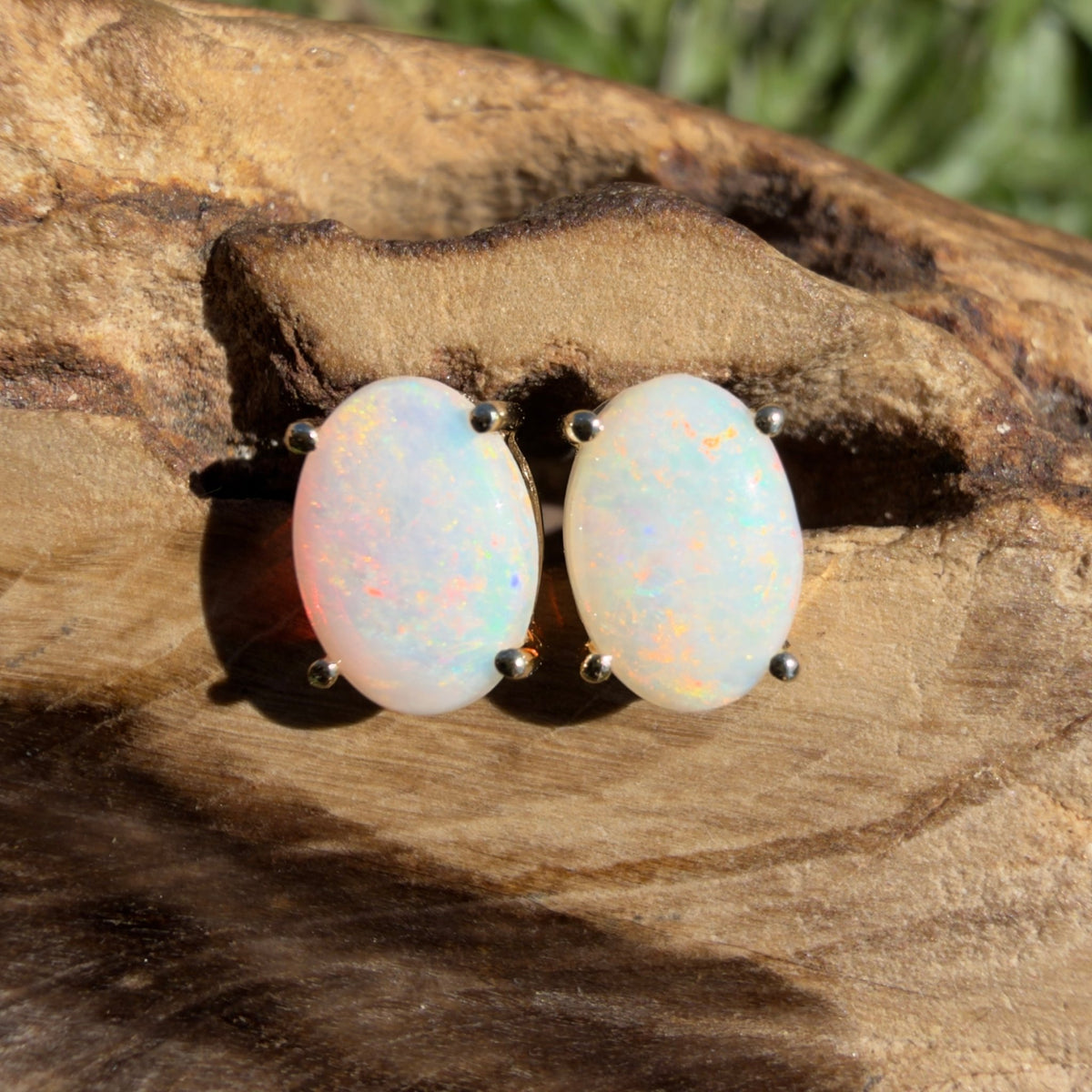 1.1ct Coober Pedy Opal Stud Earrings ~ 'Coolgardie Glow' | 9ct Yellow Gold | Solid Australian Opal