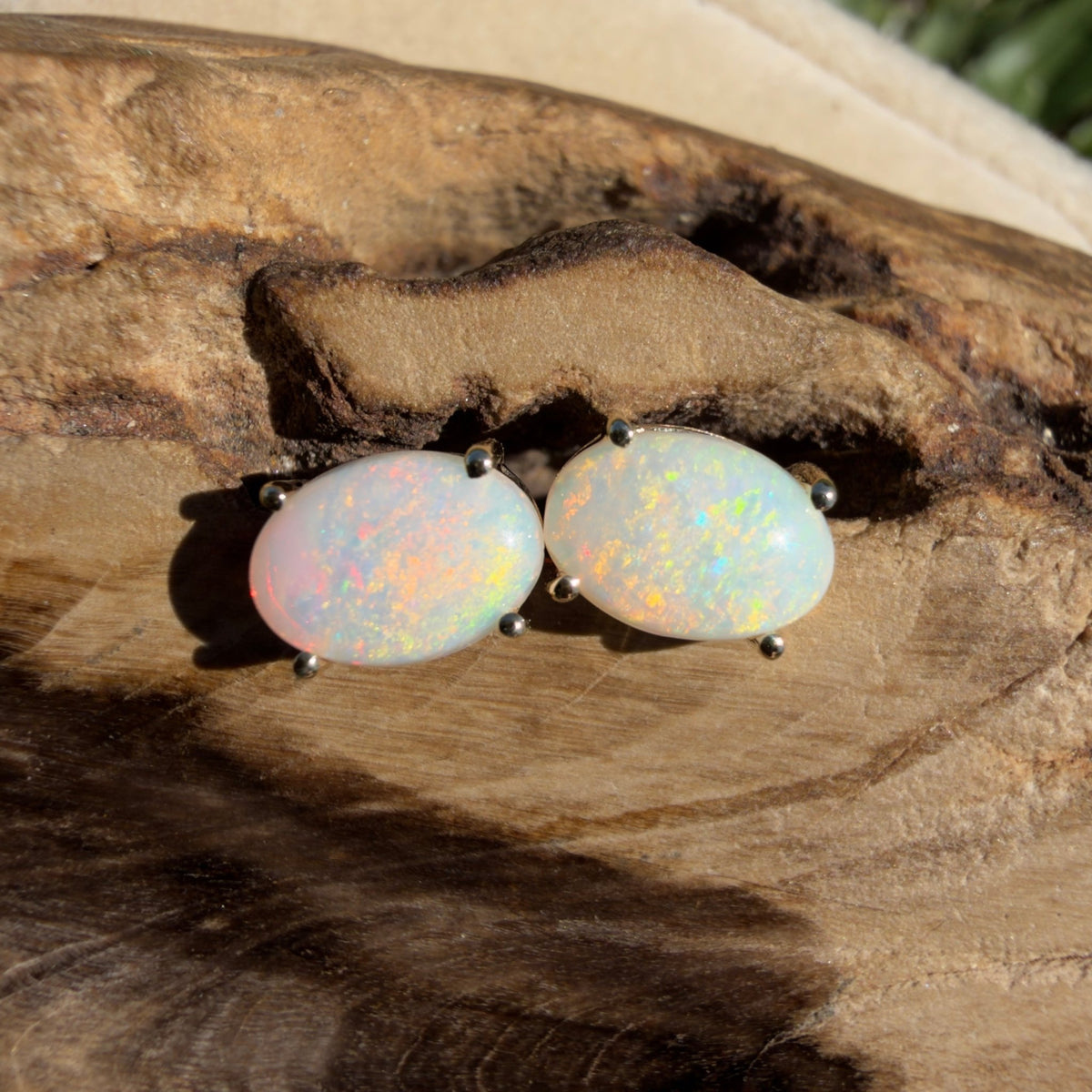 1.1ct Coober Pedy Opal Stud Earrings ~ 'Coolgardie Glow' | 9ct Yellow Gold | Solid Australian Opal