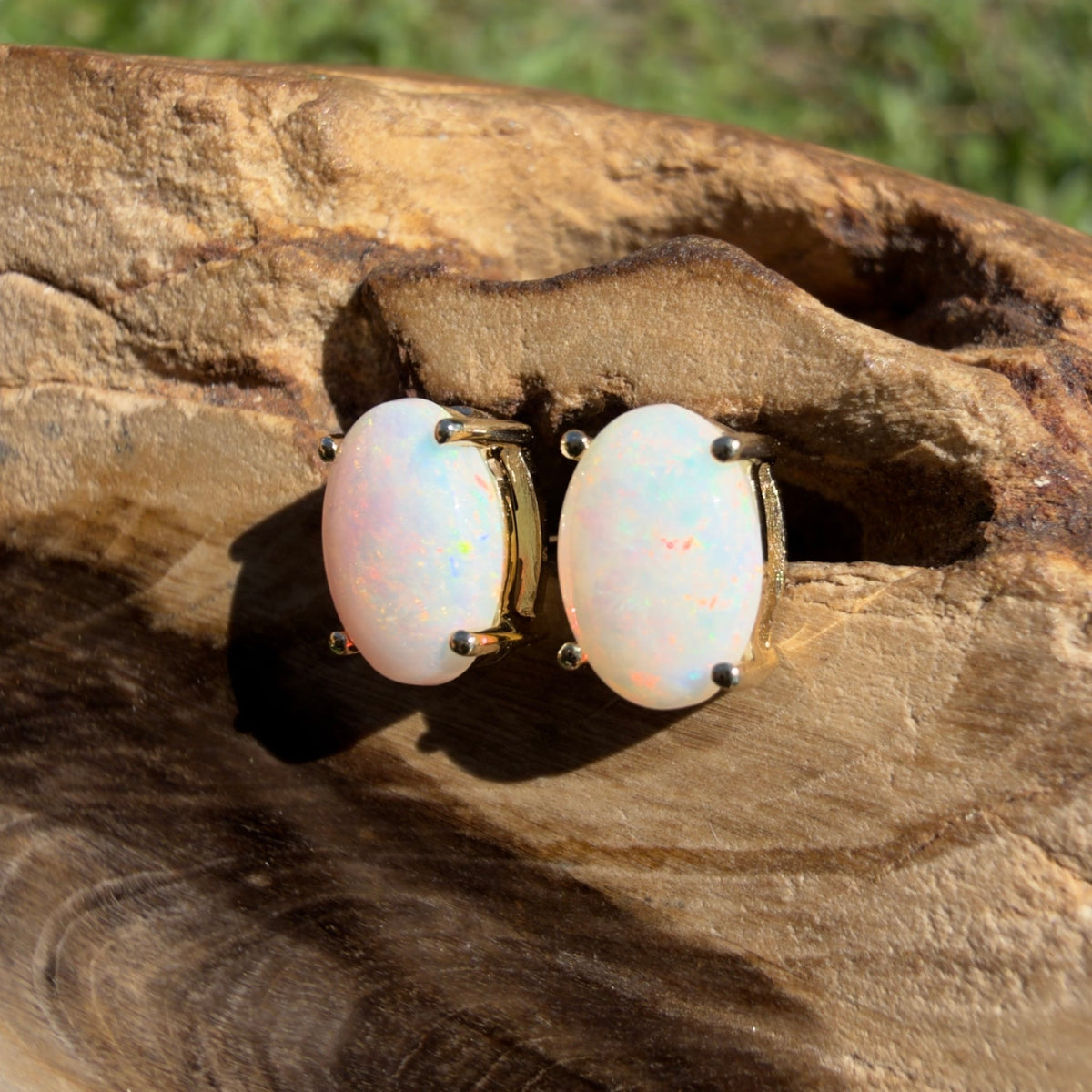 1.1ct Coober Pedy Opal Stud Earrings ~ 'Coolgardie Glow' | 9ct Yellow Gold | Solid Australian Opal