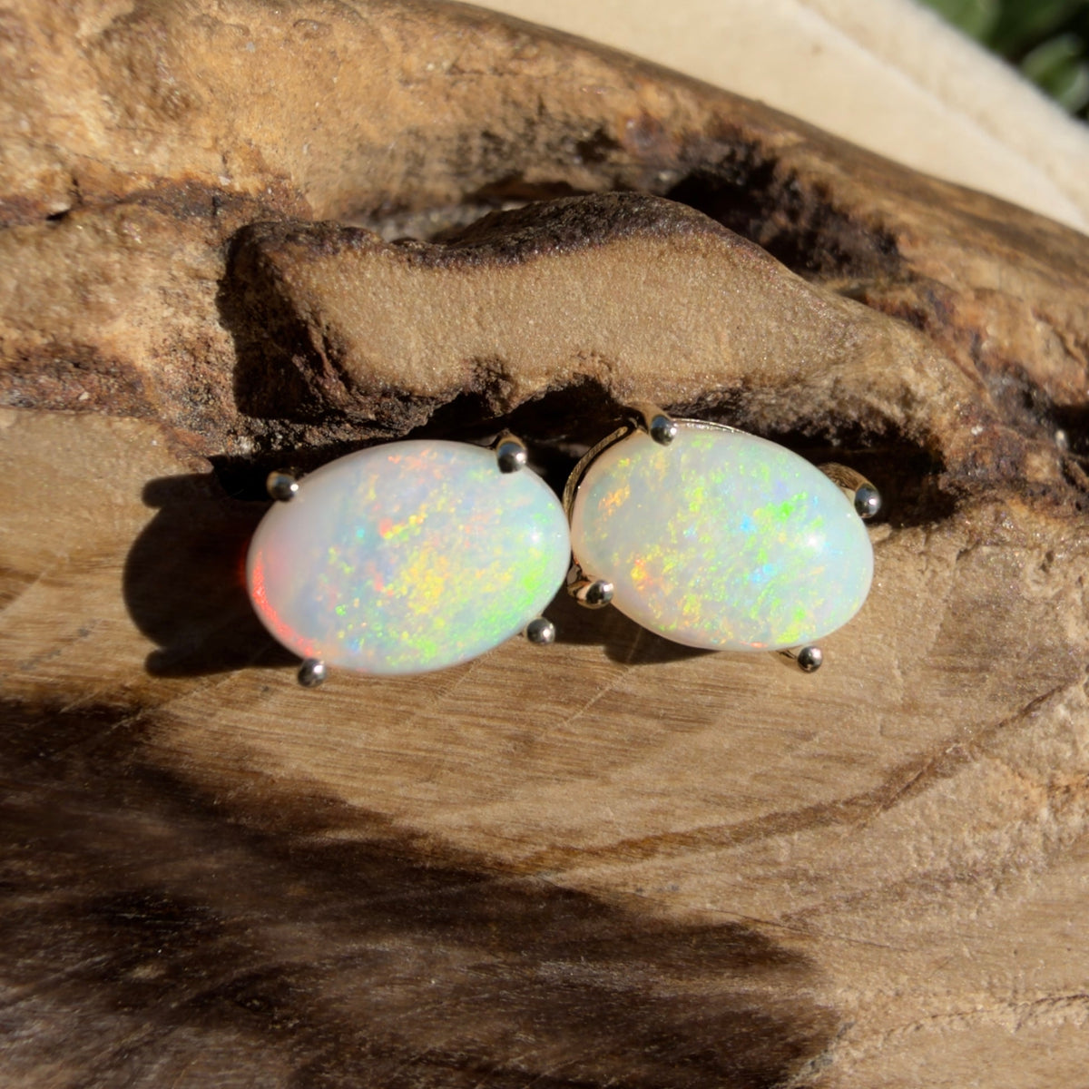 1.1ct Coober Pedy Opal Stud Earrings ~ 'Coolgardie Glow' | 9ct Yellow Gold | Solid Australian Opal