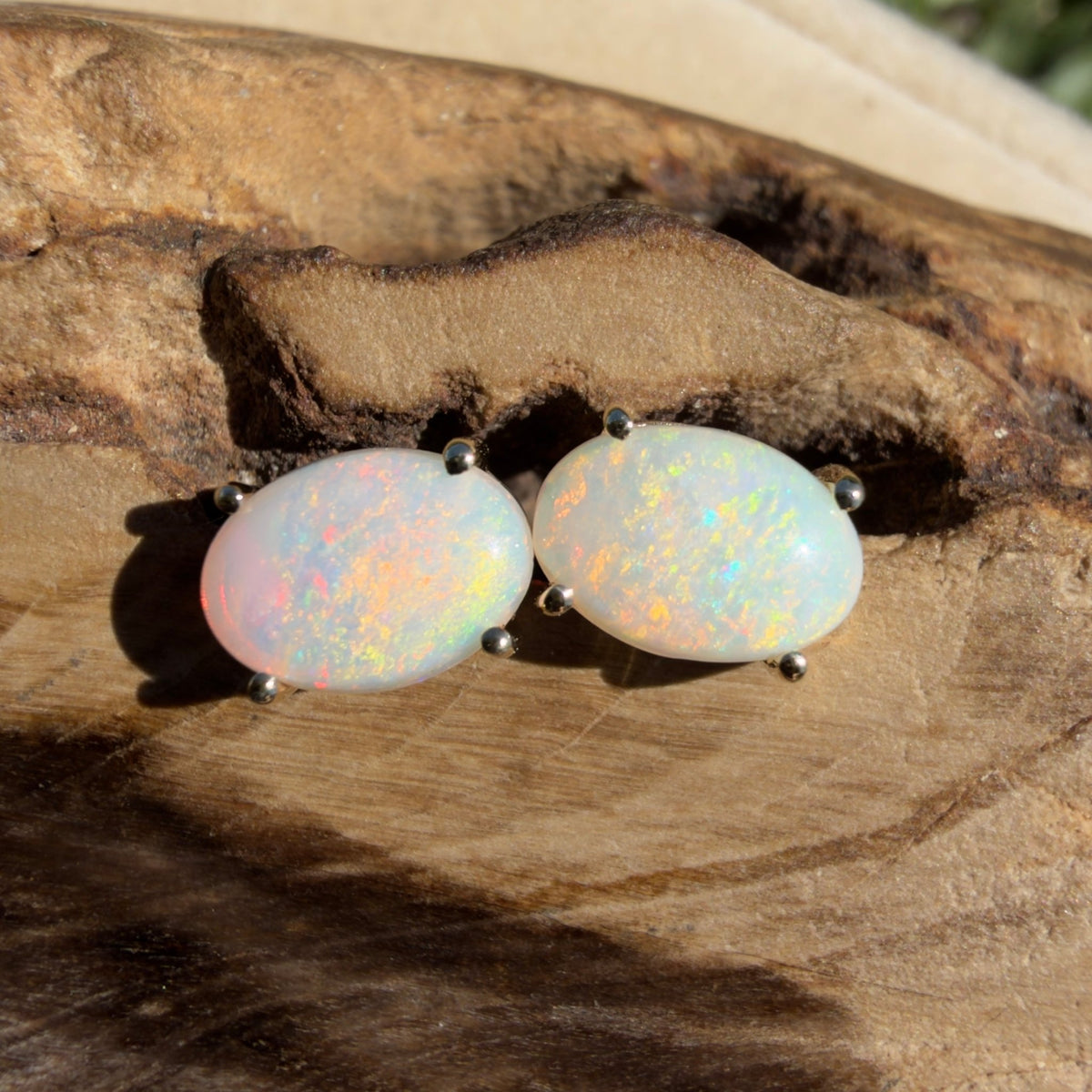 1.1ct Coober Pedy Opal Stud Earrings ~ 'Coolgardie Glow' | 9ct Yellow Gold | Solid Australian Opal