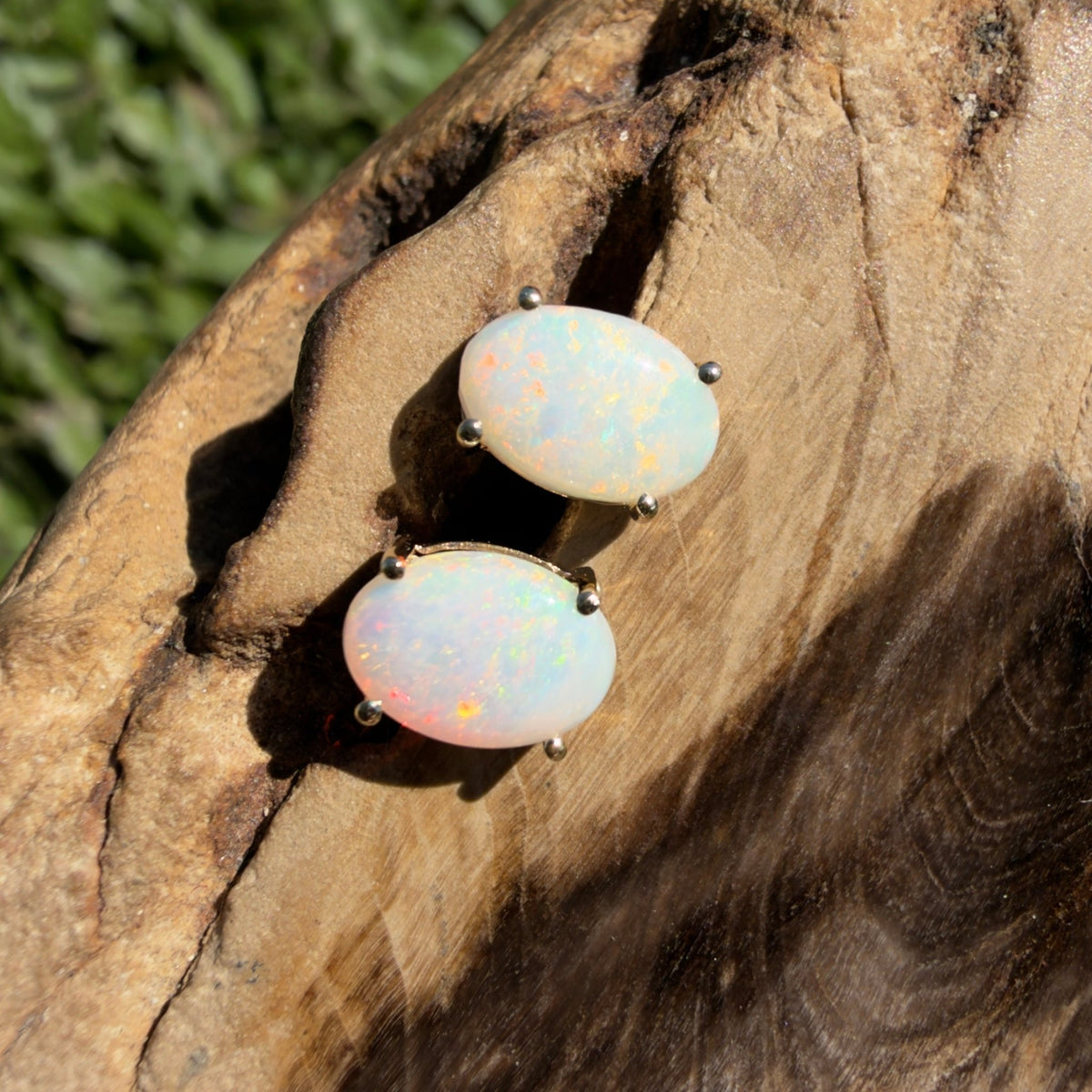 1.1ct Coober Pedy Opal Stud Earrings ~ 'Coolgardie Glow' | 9ct Yellow Gold | Solid Australian Opal