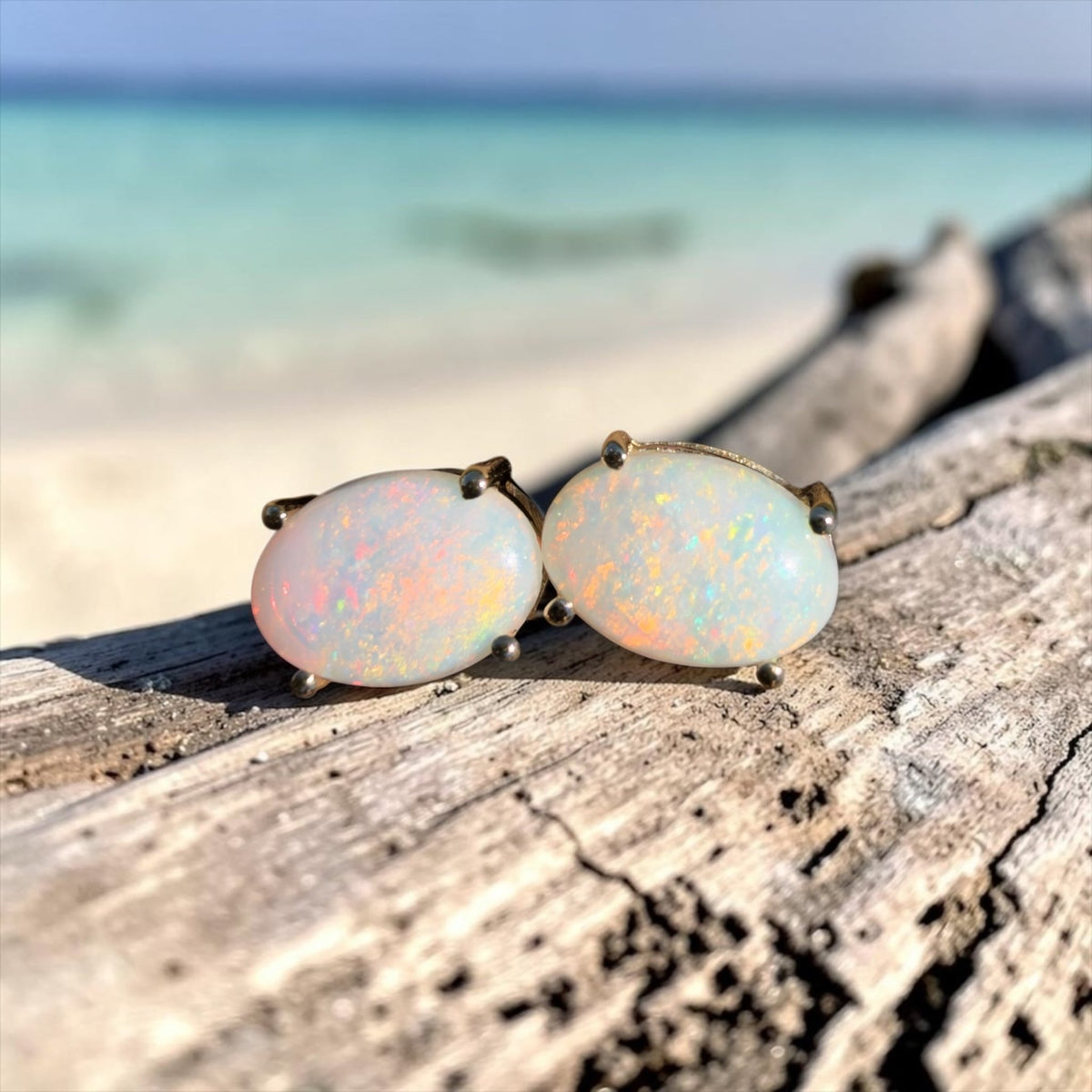 1.1ct Coober Pedy Opal Stud Earrings ~ 'Coolgardie Glow' | 9ct Yellow Gold | Solid Australian Opal