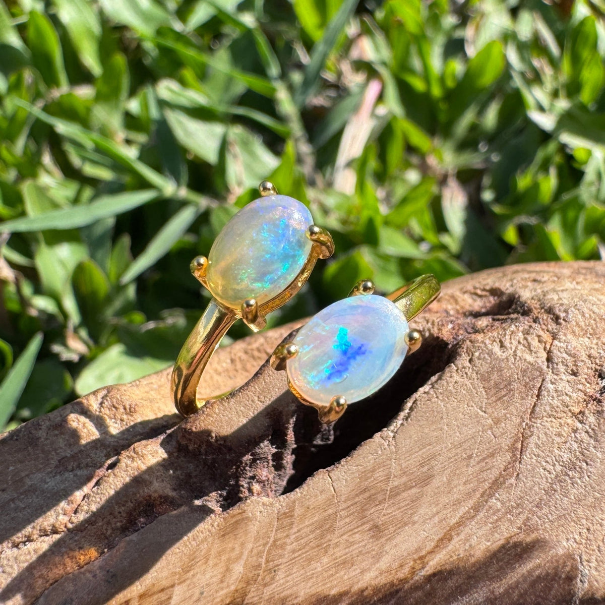 1.1ct Lightning Ridge Crystal Opal Ring ~ 'Mount Morgan Twin Gold' | Yellow Gold Coated 925 Sterling Silver | Solid Australian Opal