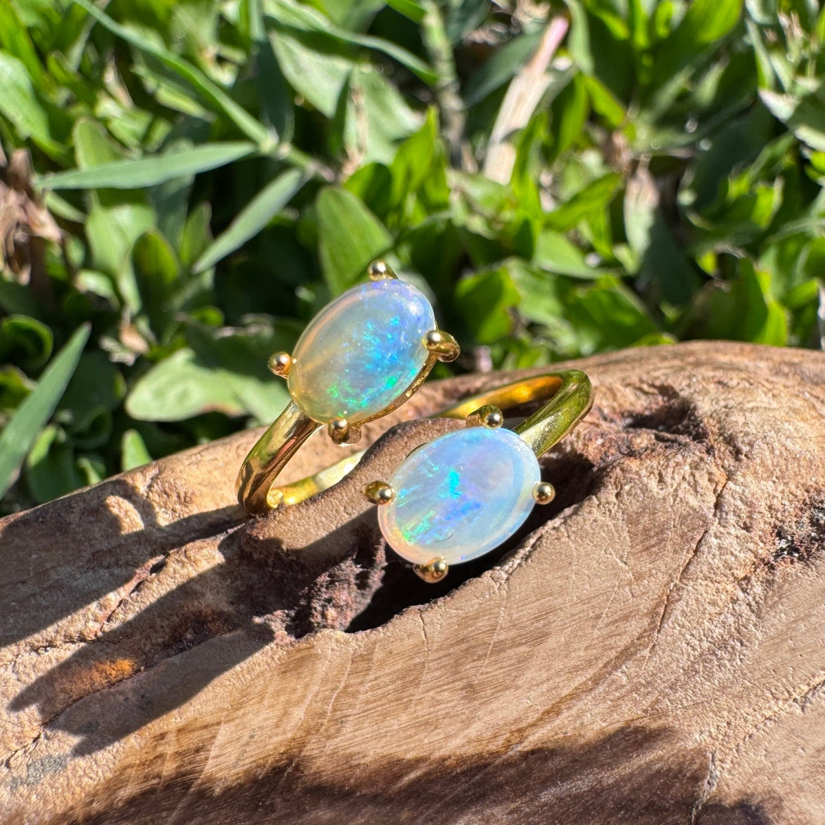 1.1ct Lightning Ridge Crystal Opal Ring ~ 'Mount Morgan Twin Gold' | Yellow Gold Coated 925 Sterling Silver | Solid Australian Opal