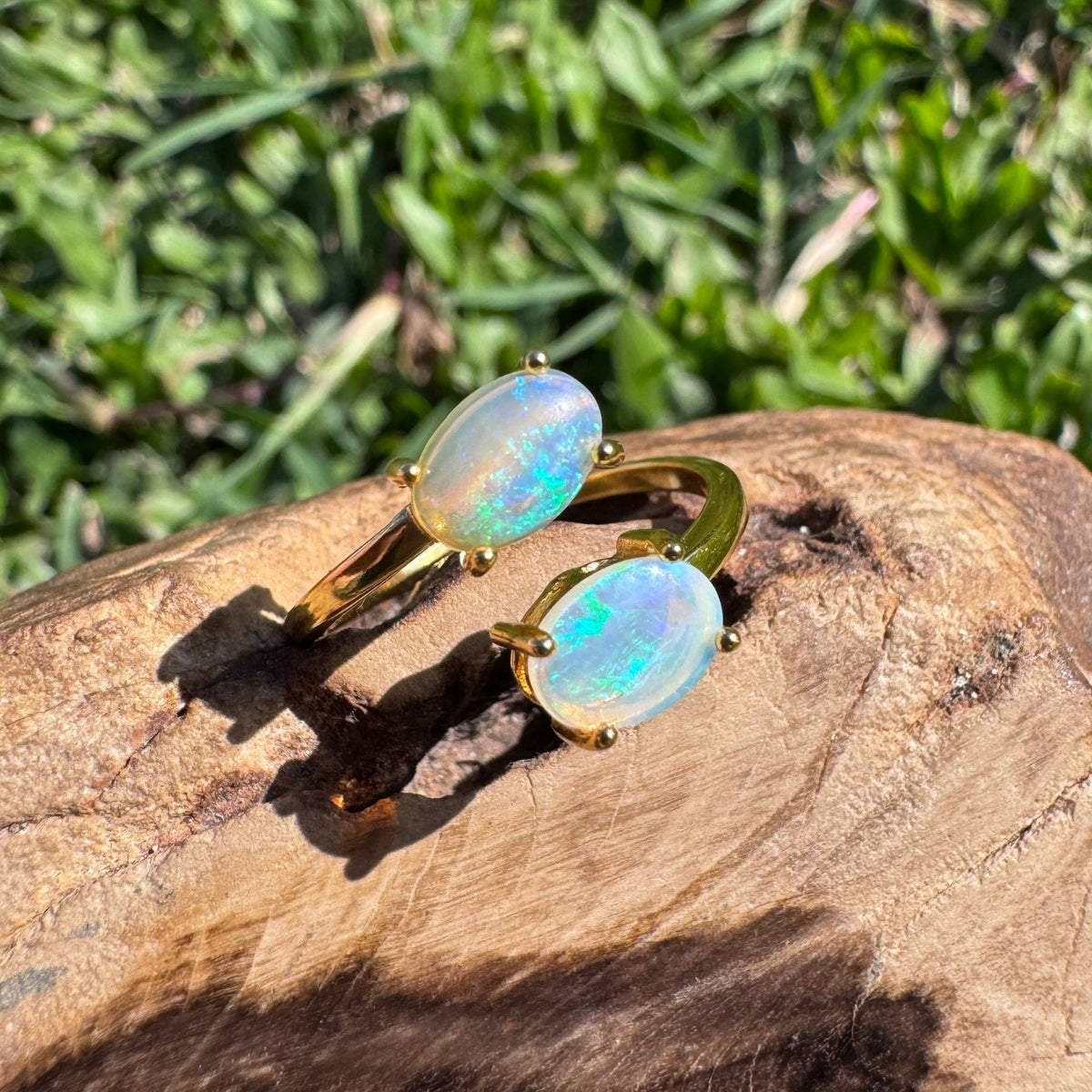 1.1ct Lightning Ridge Crystal Opal Ring ~ 'Mount Morgan Twin Gold' | Yellow Gold Coated 925 Sterling Silver | Solid Australian Opal