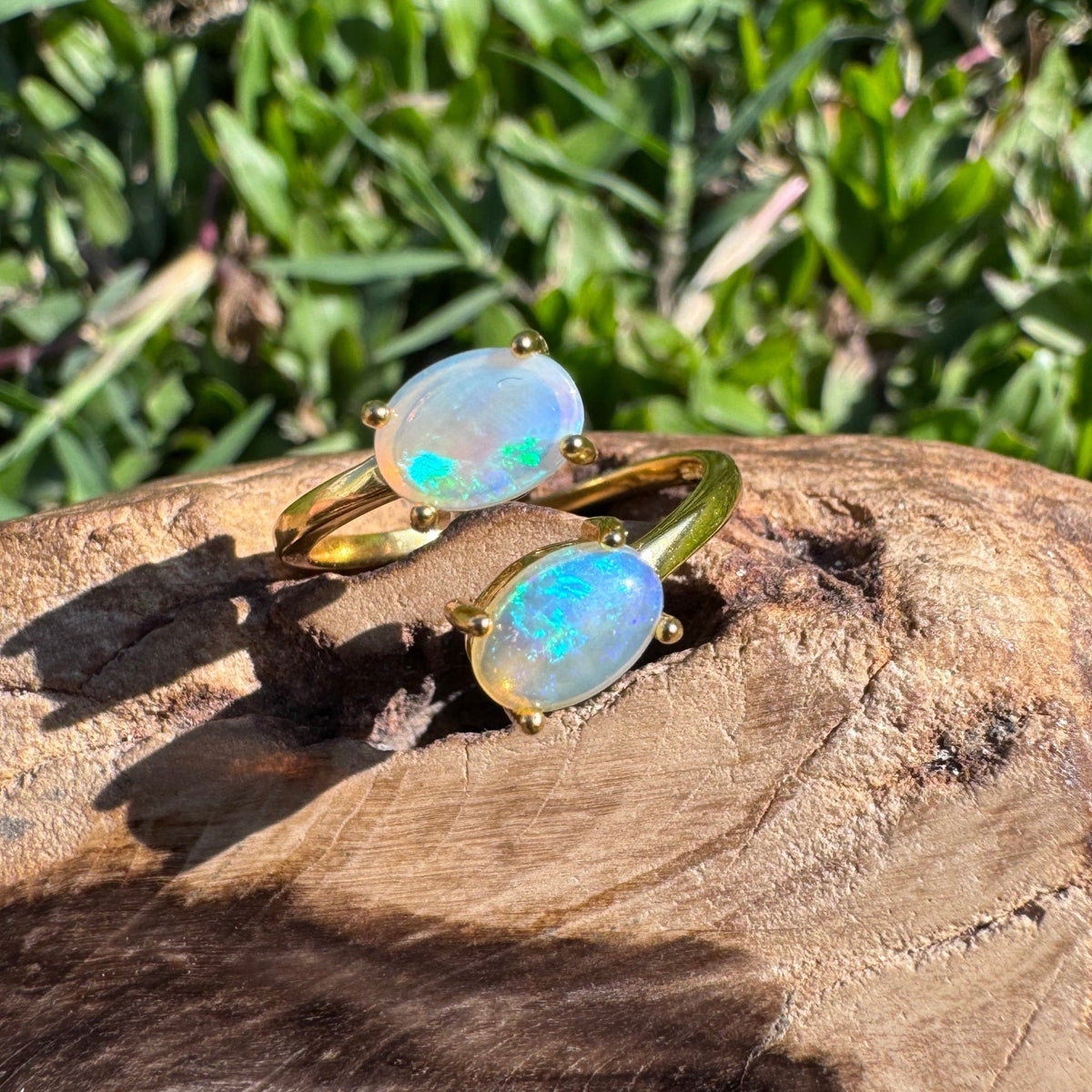 1.1ct Lightning Ridge Crystal Opal Ring ~ 'Mount Morgan Twin Gold' | Yellow Gold Coated 925 Sterling Silver | Solid Australian Opal