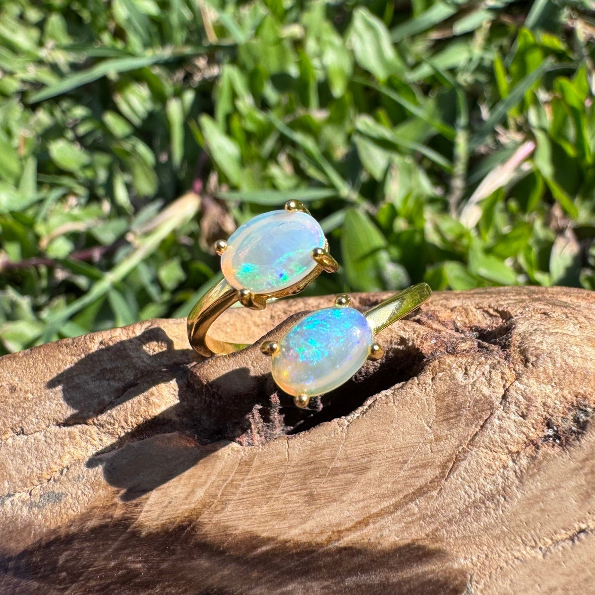 1.1ct Lightning Ridge Crystal Opal Ring ~ 'Mount Morgan Twin Gold' | Yellow Gold Coated 925 Sterling Silver | Solid Australian Opal