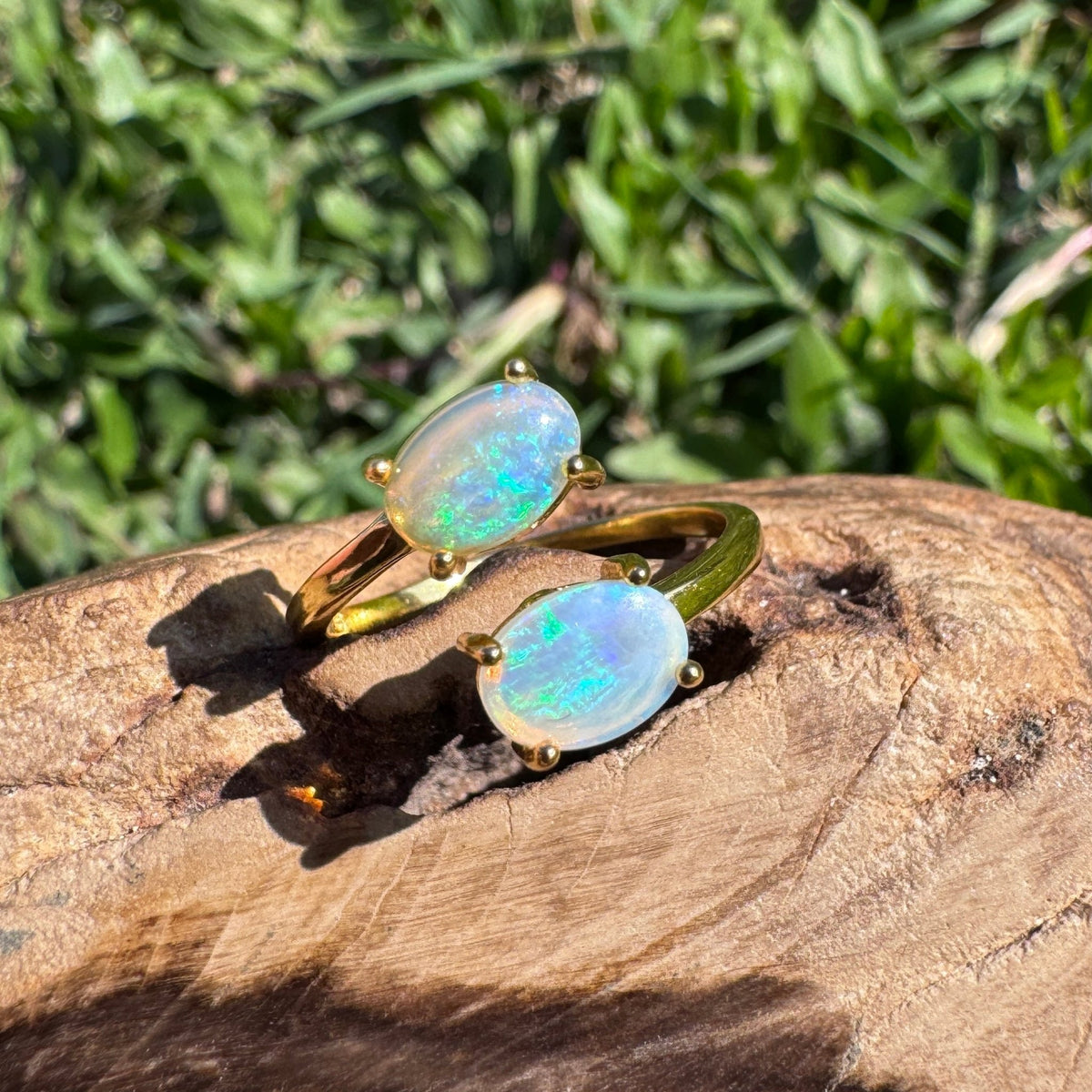 1.1ct Lightning Ridge Crystal Opal Ring ~ 'Mount Morgan Twin Gold' | Yellow Gold Coated 925 Sterling Silver | Solid Australian Opal