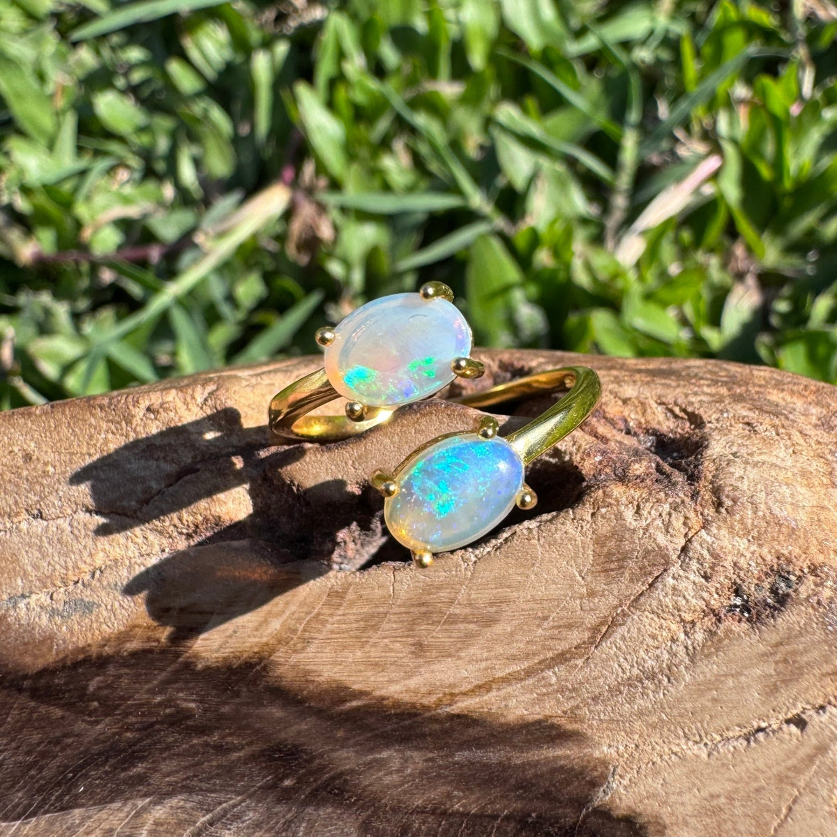 1.1ct Lightning Ridge Crystal Opal Ring ~ 'Mount Morgan Twin Gold' | Yellow Gold Coated 925 Sterling Silver | Solid Australian Opal