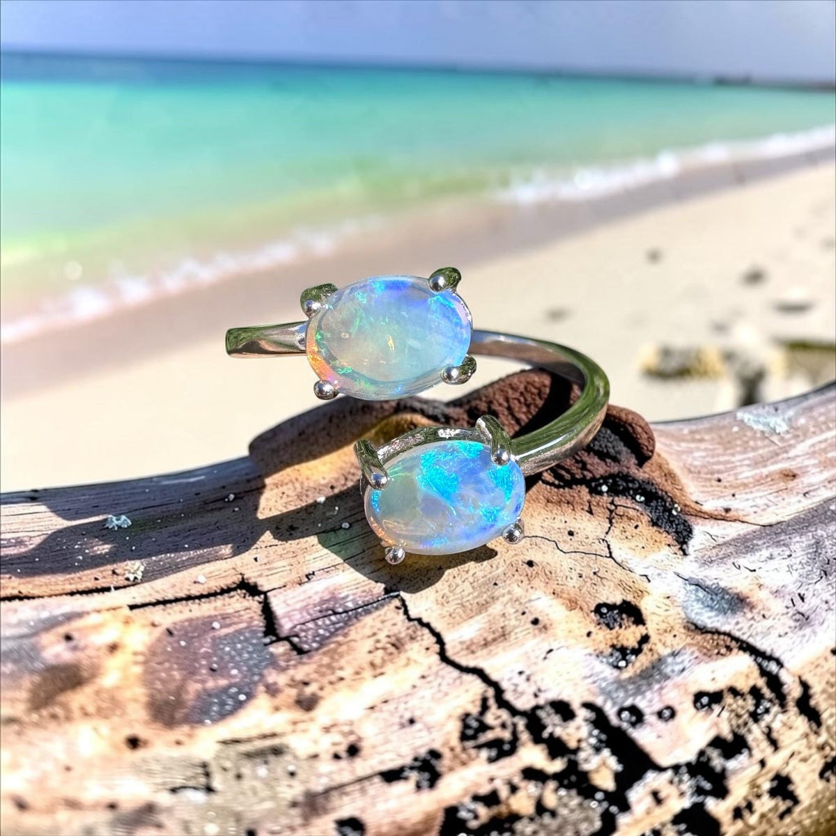 1.1ct Lightning Ridge Crystal Opal Ring ~ 'Twofold Bay Blues' | 925 Sterling Silver | Solid Australian Opal