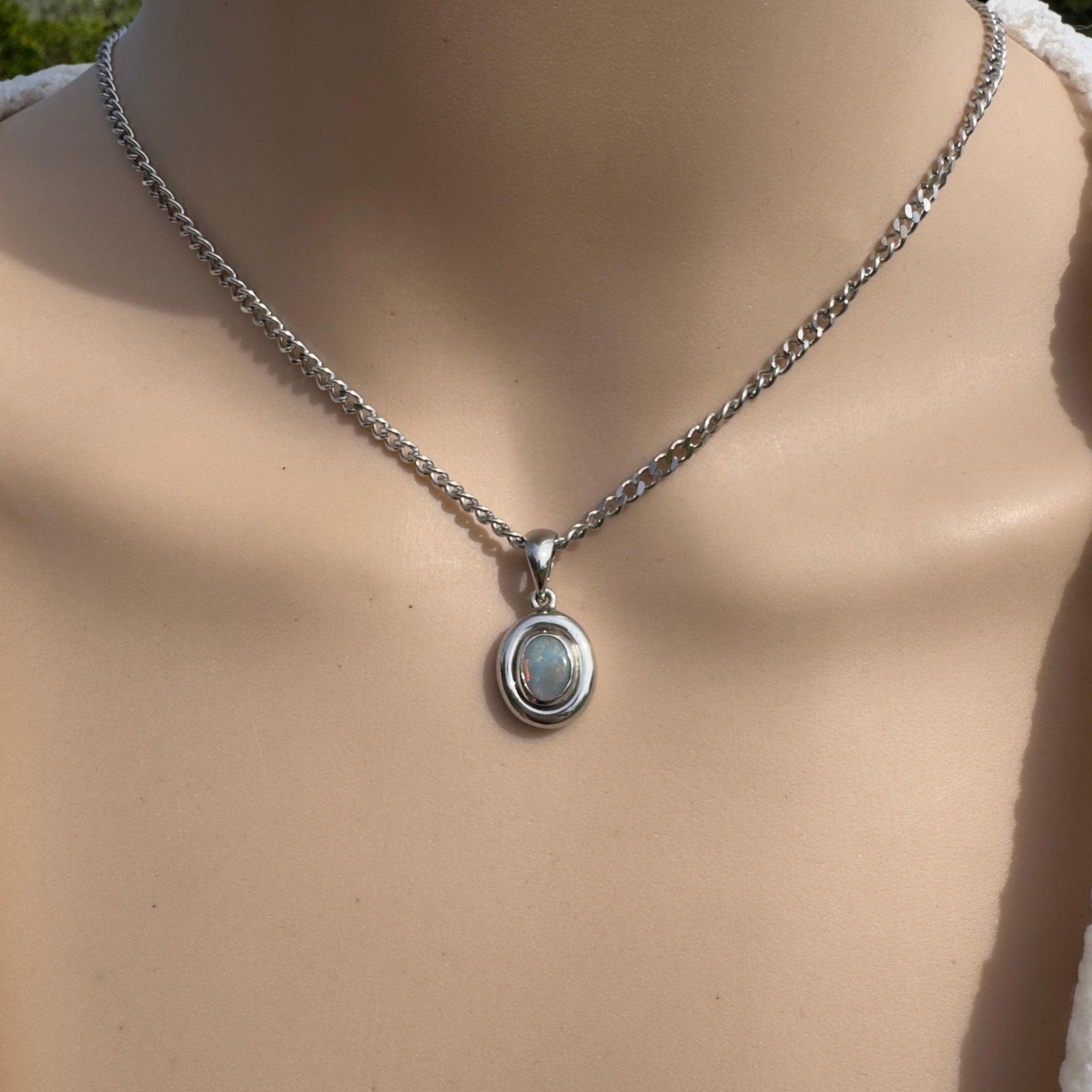 1.1ct Lightning Ridge Opal Pendant Necklace ~ 'Moonbi Range Halo' | 925 Sterling Silver | Solid Australian Opal