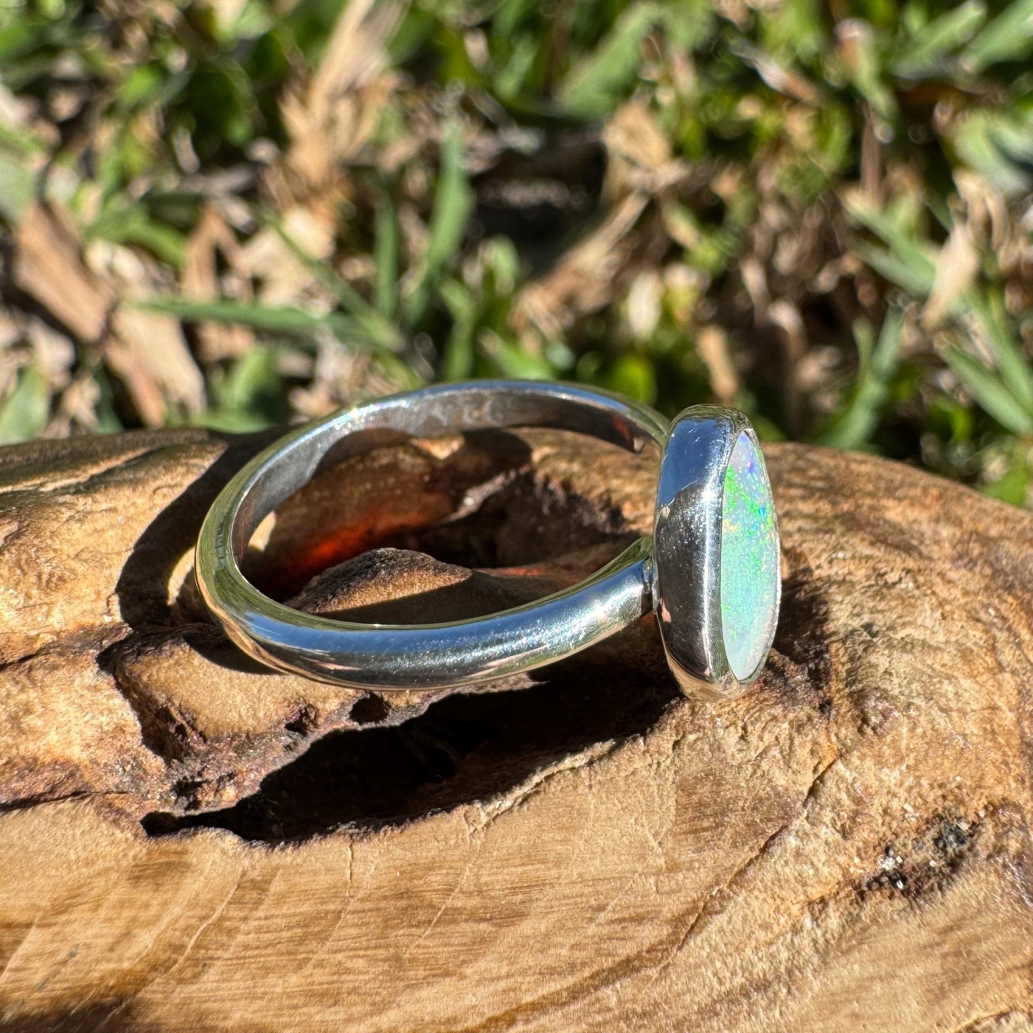 1.1ct Lightning Ridge Opal Ring ~ 'Whitehaven Green' | 925 Sterling Silver | Solid Australian Opal