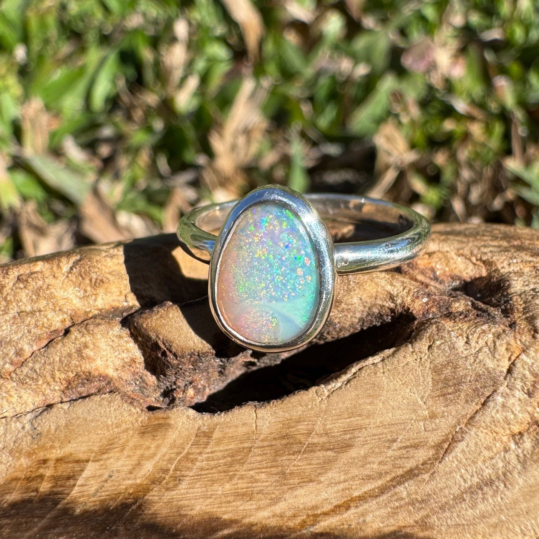 1.1ct Lightning Ridge Opal Ring ~ 'Whitehaven Green' | 925 Sterling Silver | Solid Australian Opal