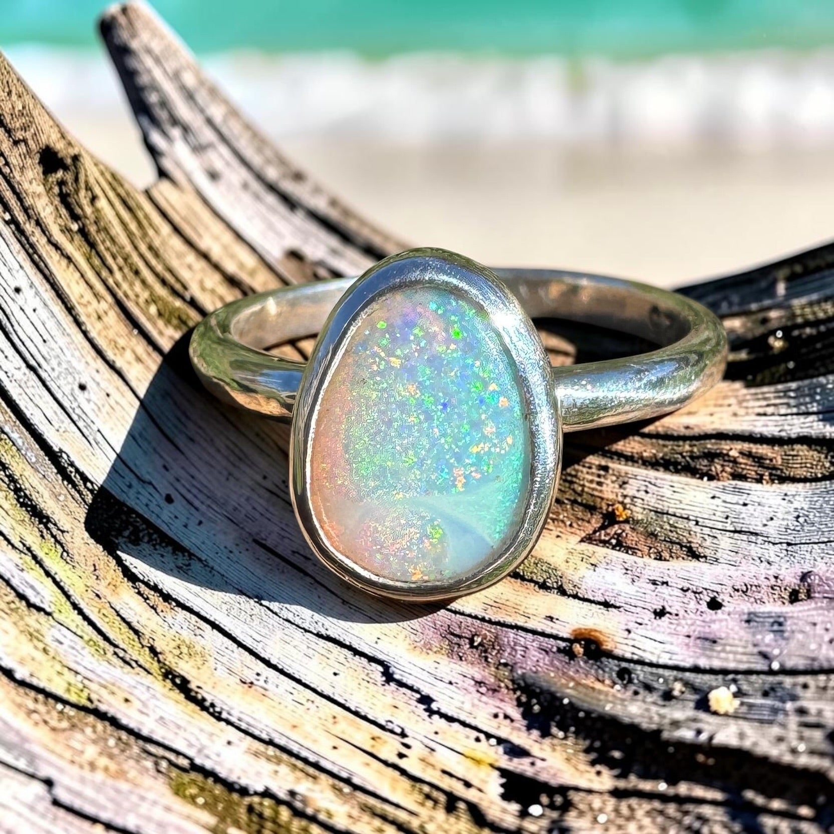 1.1ct Lightning Ridge Opal Ring ~ 'Whitehaven Green' | 925 Sterling Silver | Solid Australian Opal